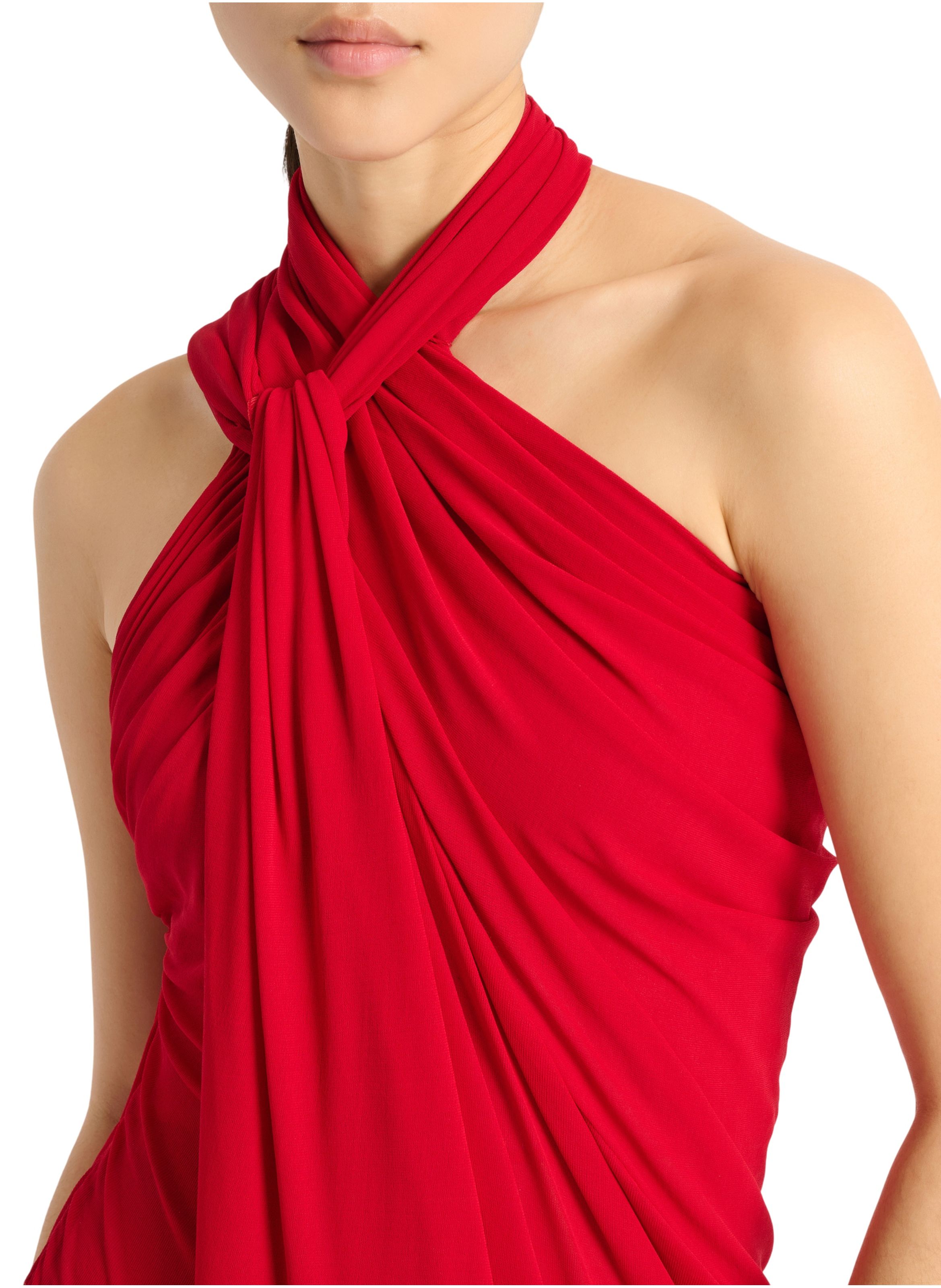 Robe longue drapée en jersey BALMAIN Rouge