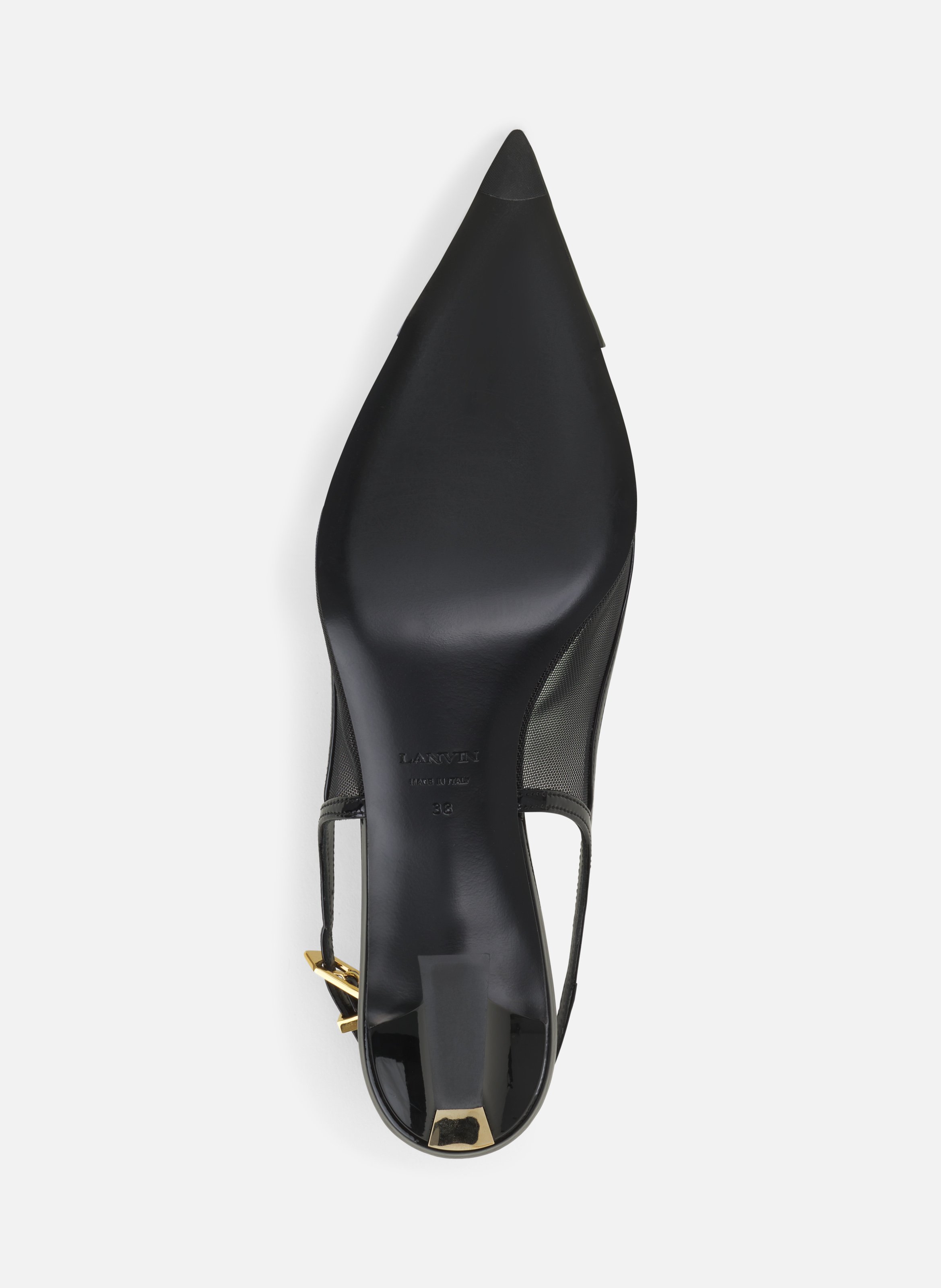 Slingback nocturne en mesh et cuir patent LANVIN Noir