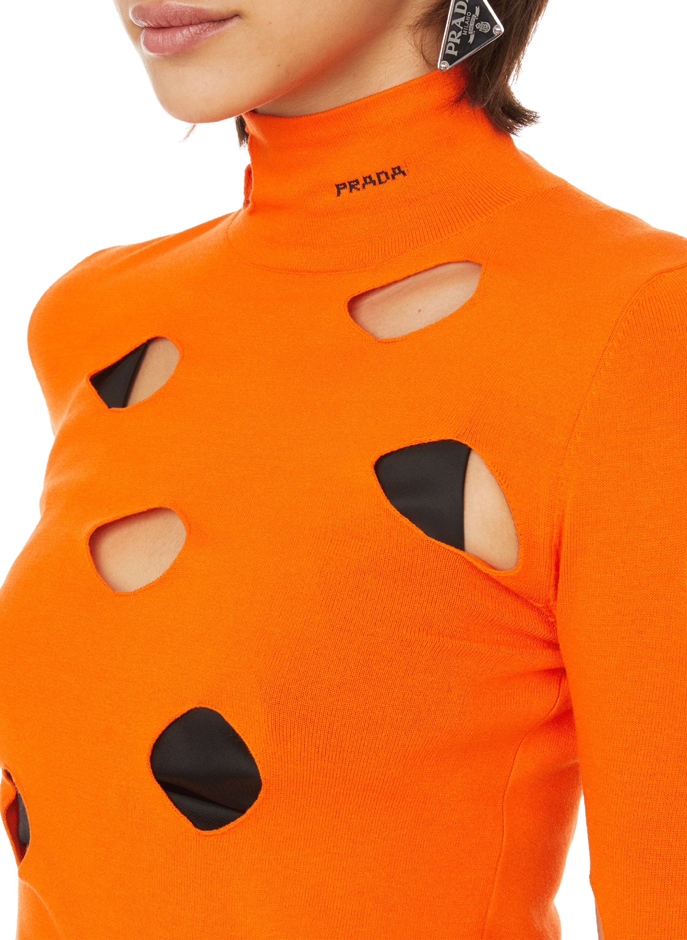 Pull en maille à découpes PRADA Orange