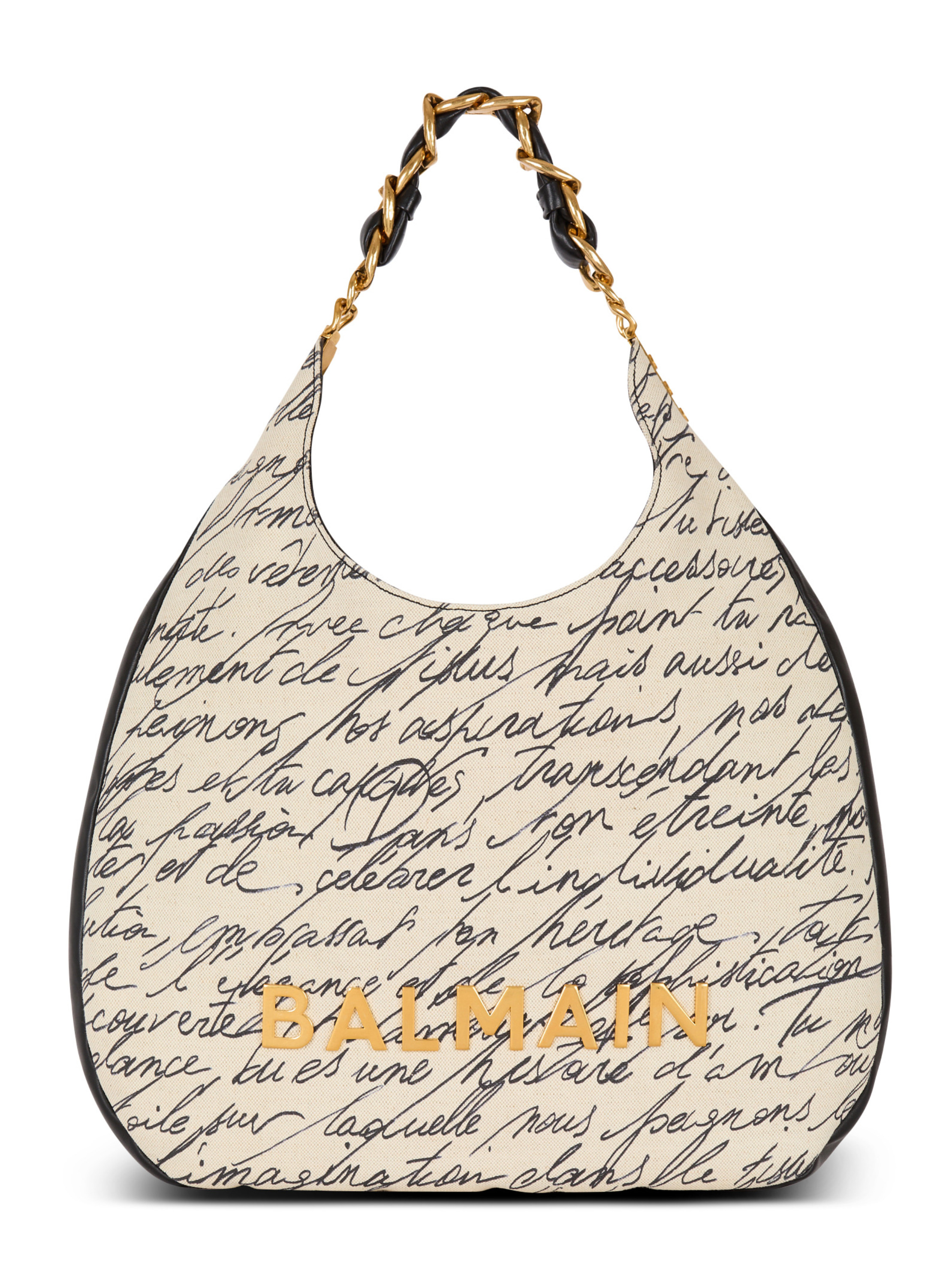 Sac cabas 1945 soft hobo large en toile imprimée BALMAIN Beige