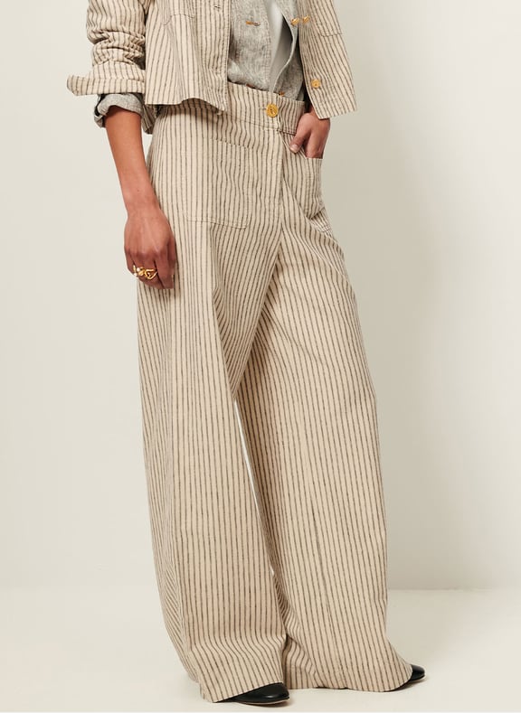 Pantalon large taille haute en lin et coton mélangé manhatti Beige by SESSUN SESSUN Pantalon large taille haute en lin et coton mélangé manhatti Beige