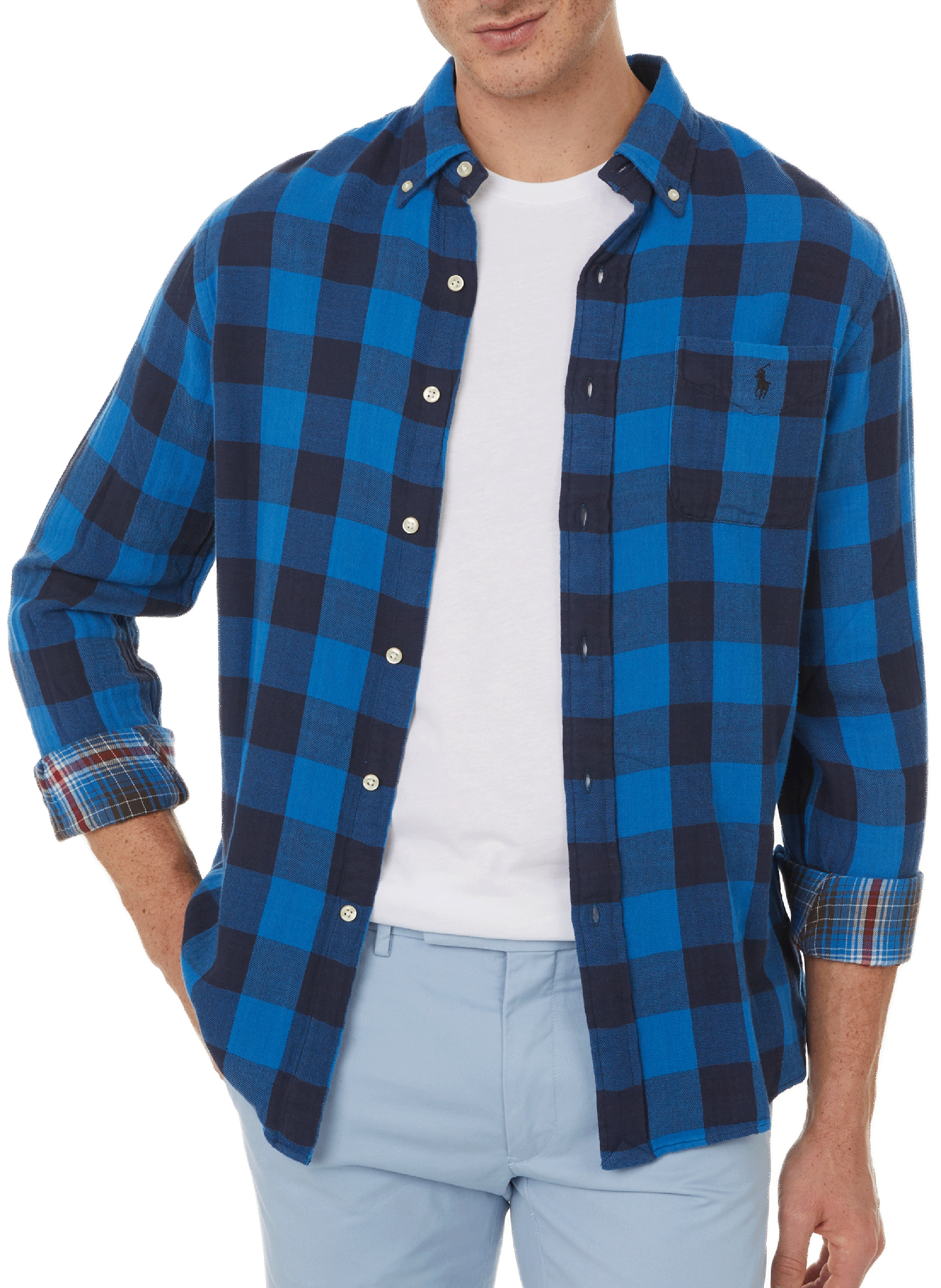 POLO RALPH LAUREN Chemise à carreaux en flanelle de coton Bleu