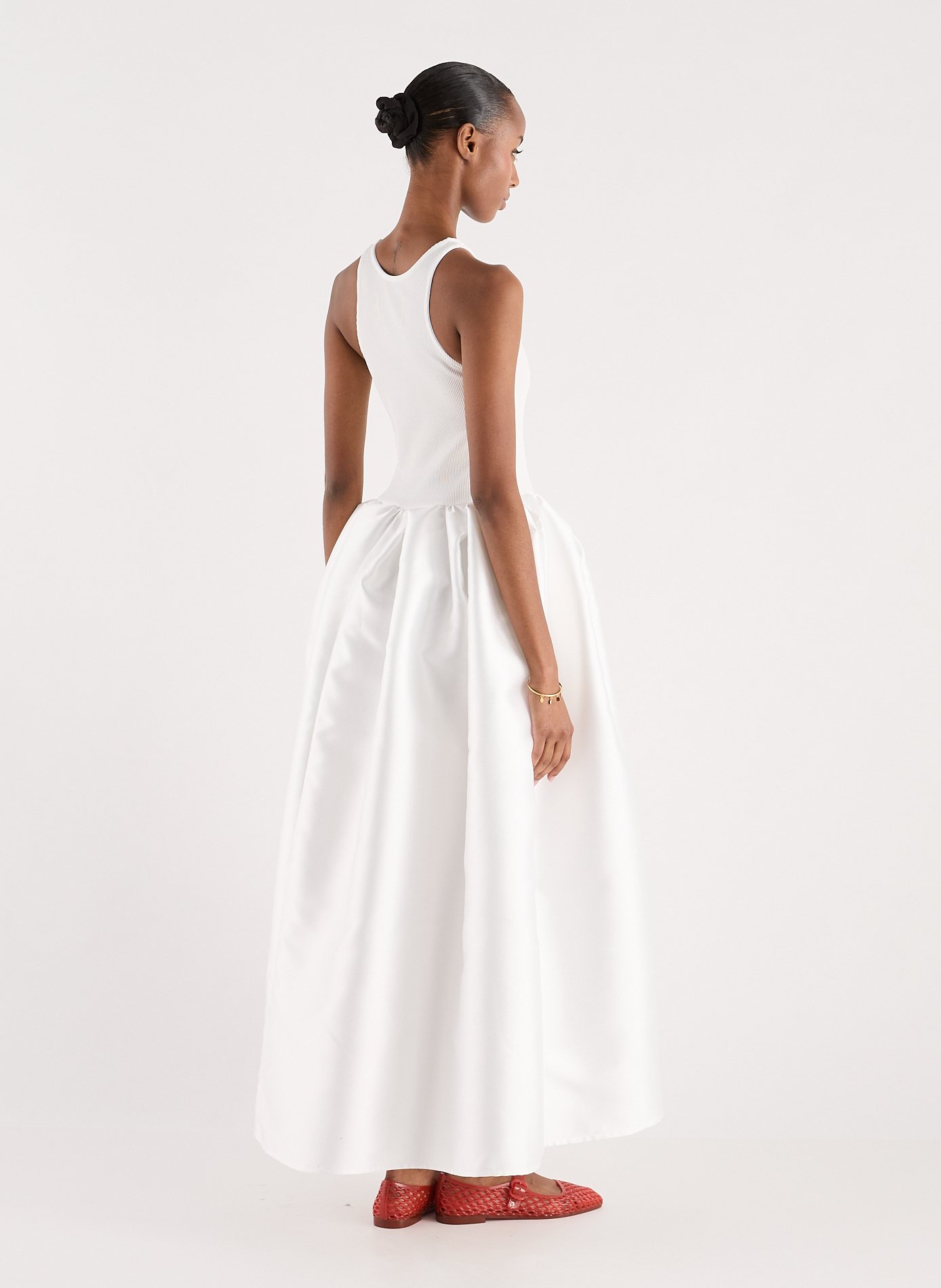 Robe longue à jupe ample en coton biologique MARQUES ALMEIDA Blanc