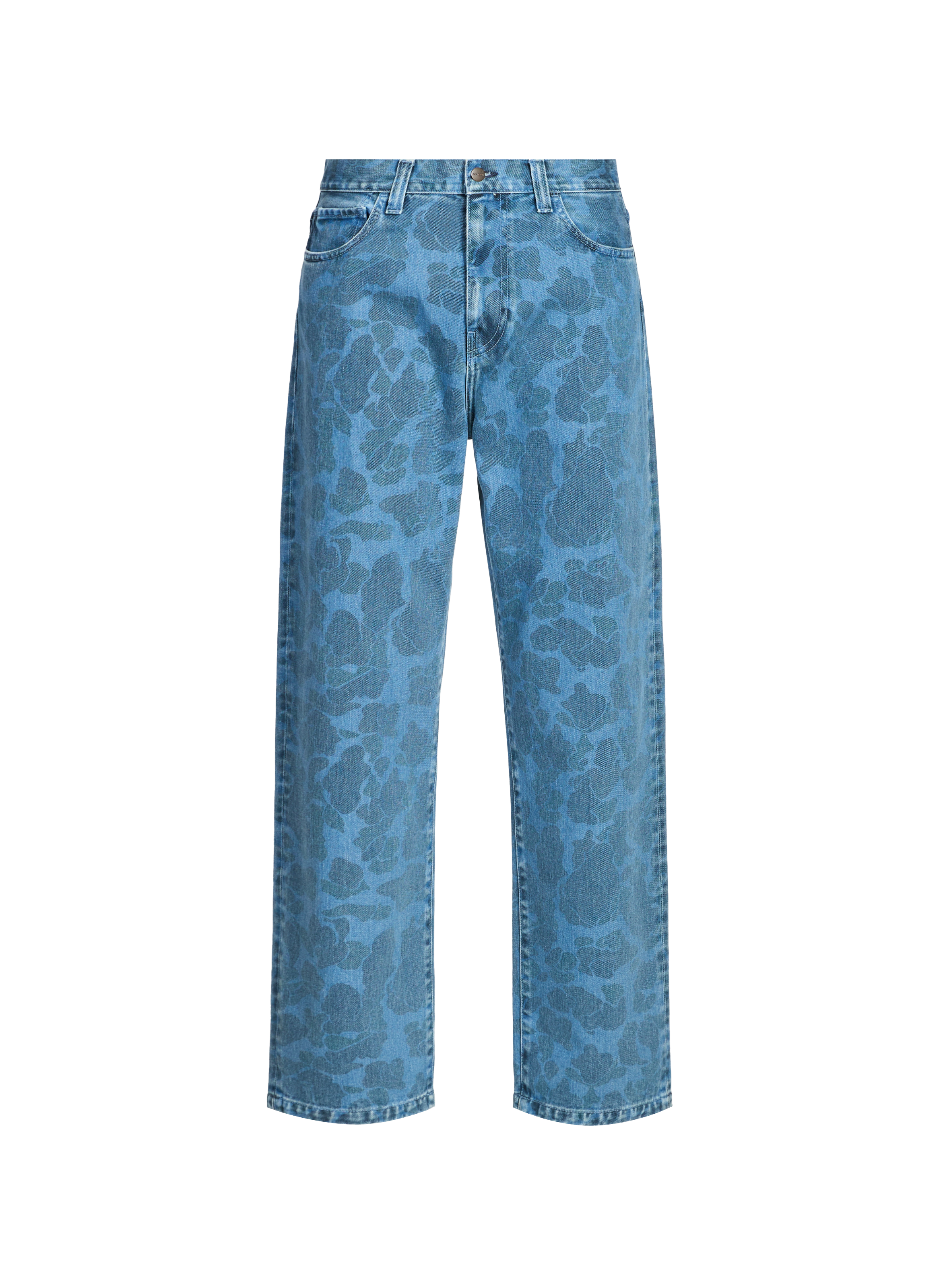 Floral printed cotton jeans Blue