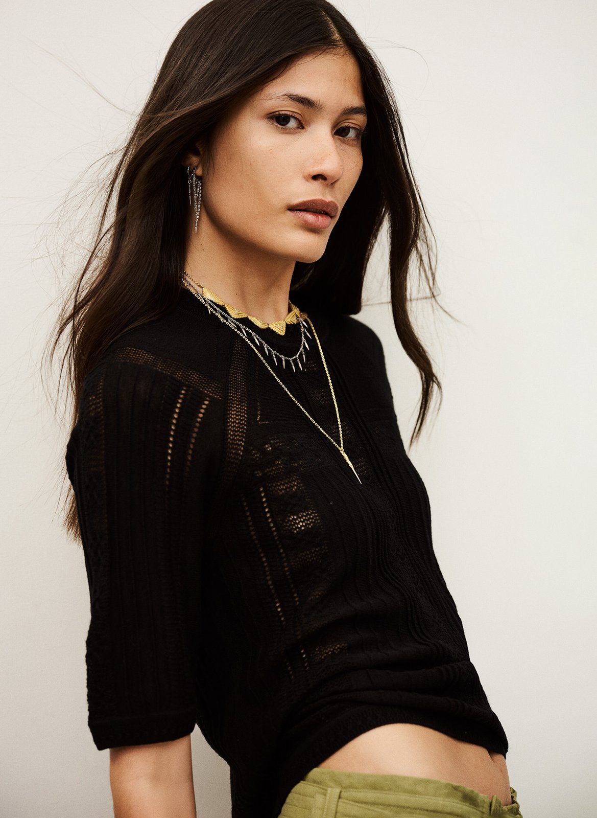 Pull col rond en laine mélangée philo Noir