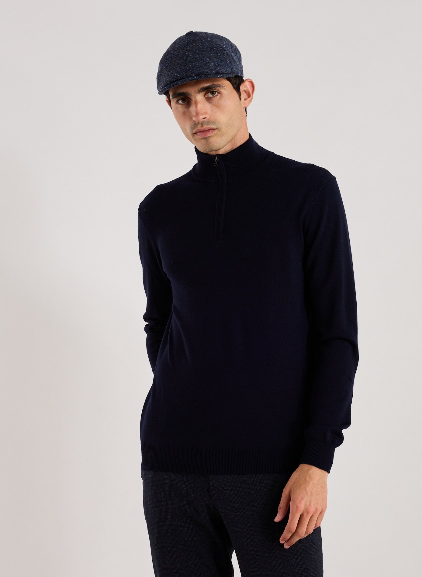 FACONNABLE Pull col zippé en laine mérinos Bleu