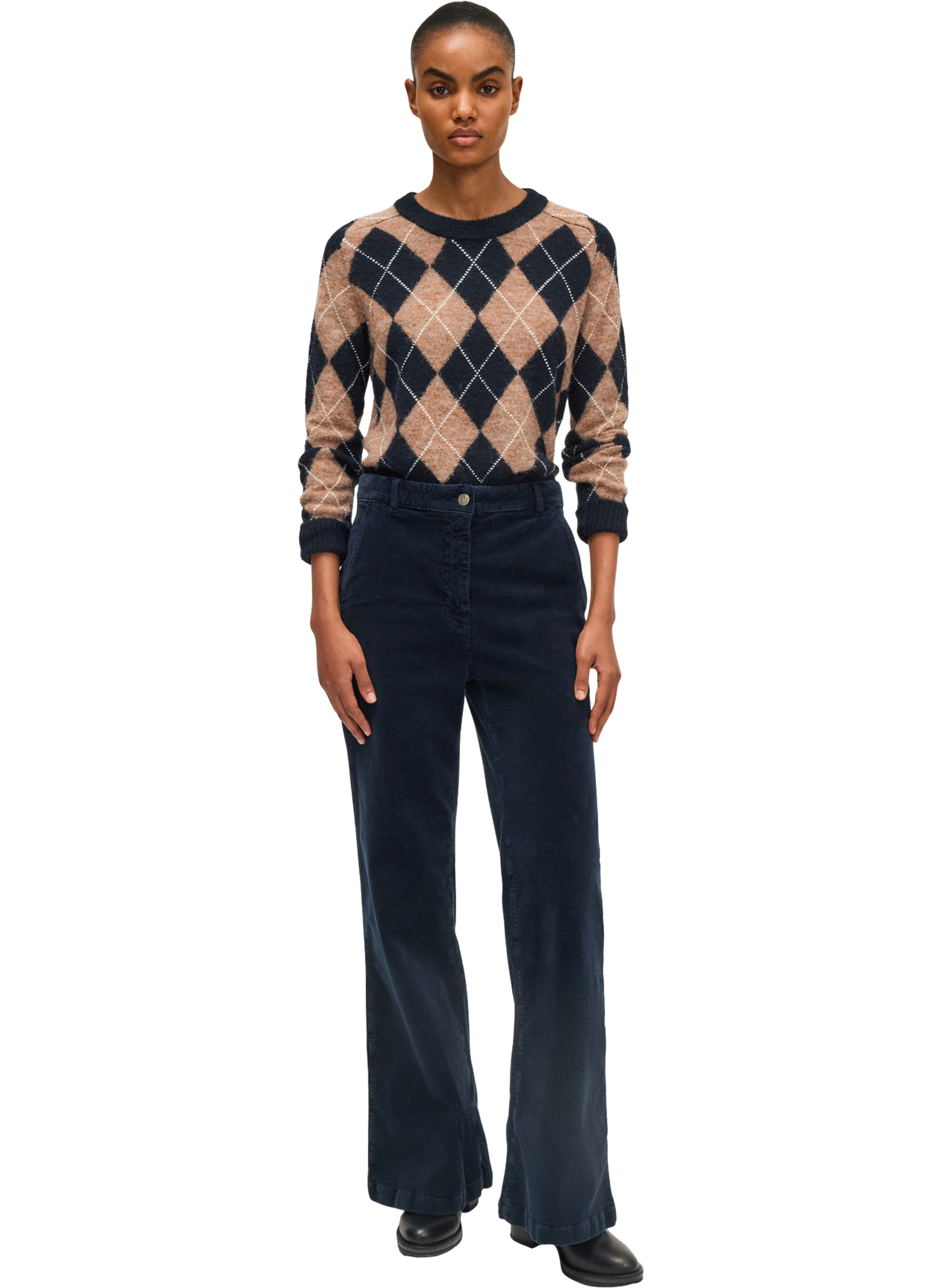 Pull col rond à losanges contrastés - eleana Bleu
