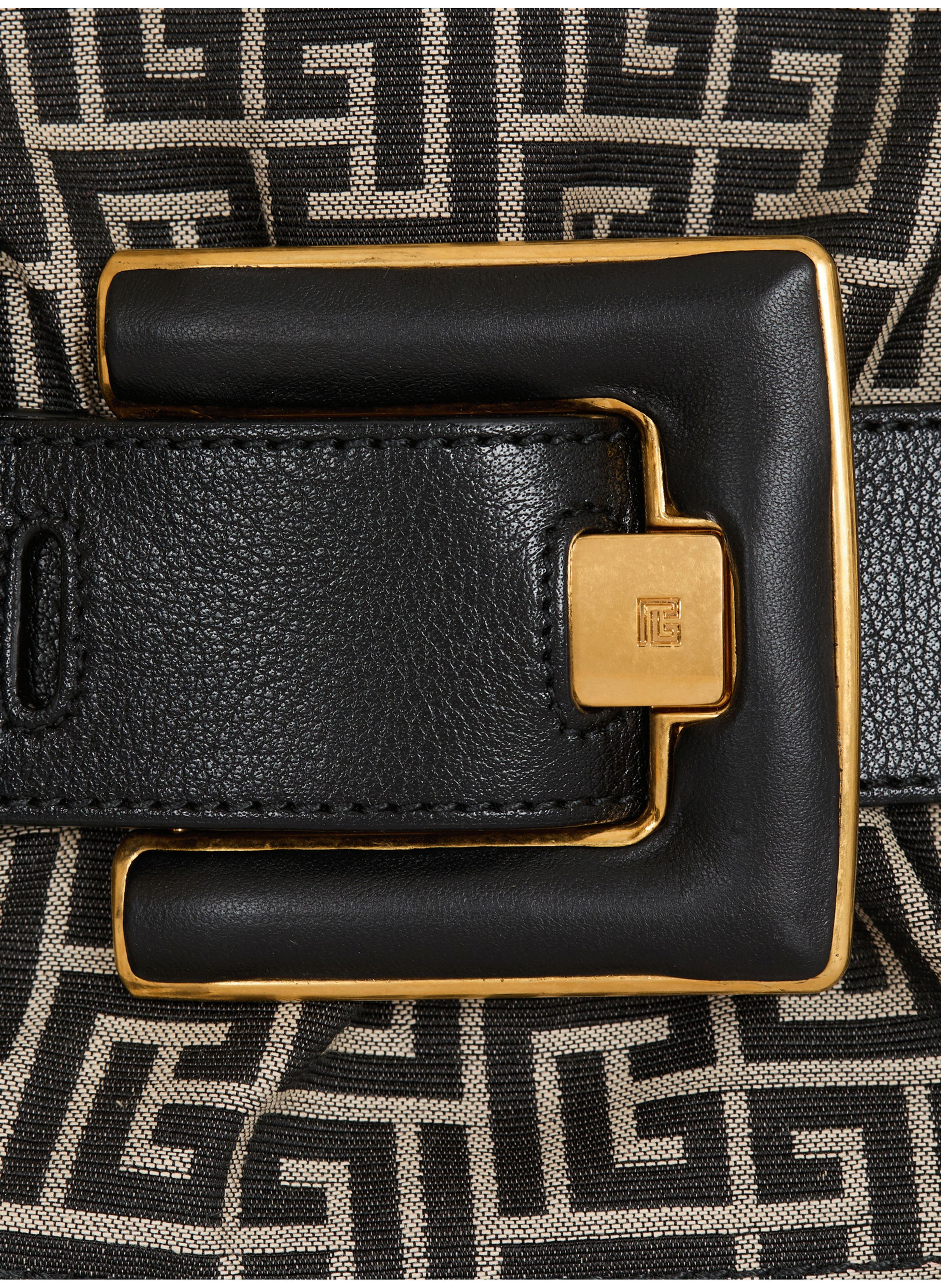 Sac anthem en cuir et jacquard monogramme BALMAIN Noir