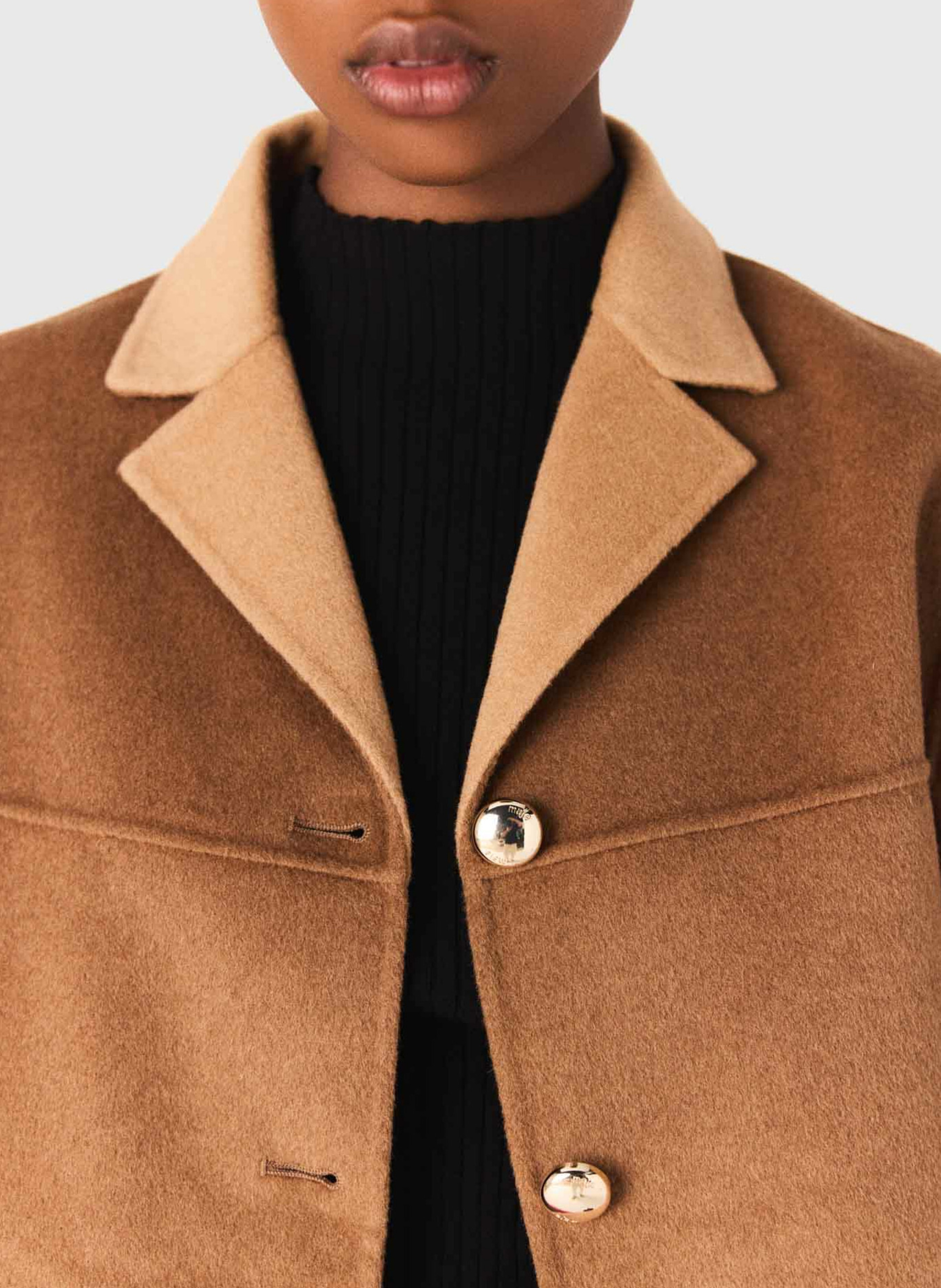 Manteau col taille en laine mélangée MAJE Beige