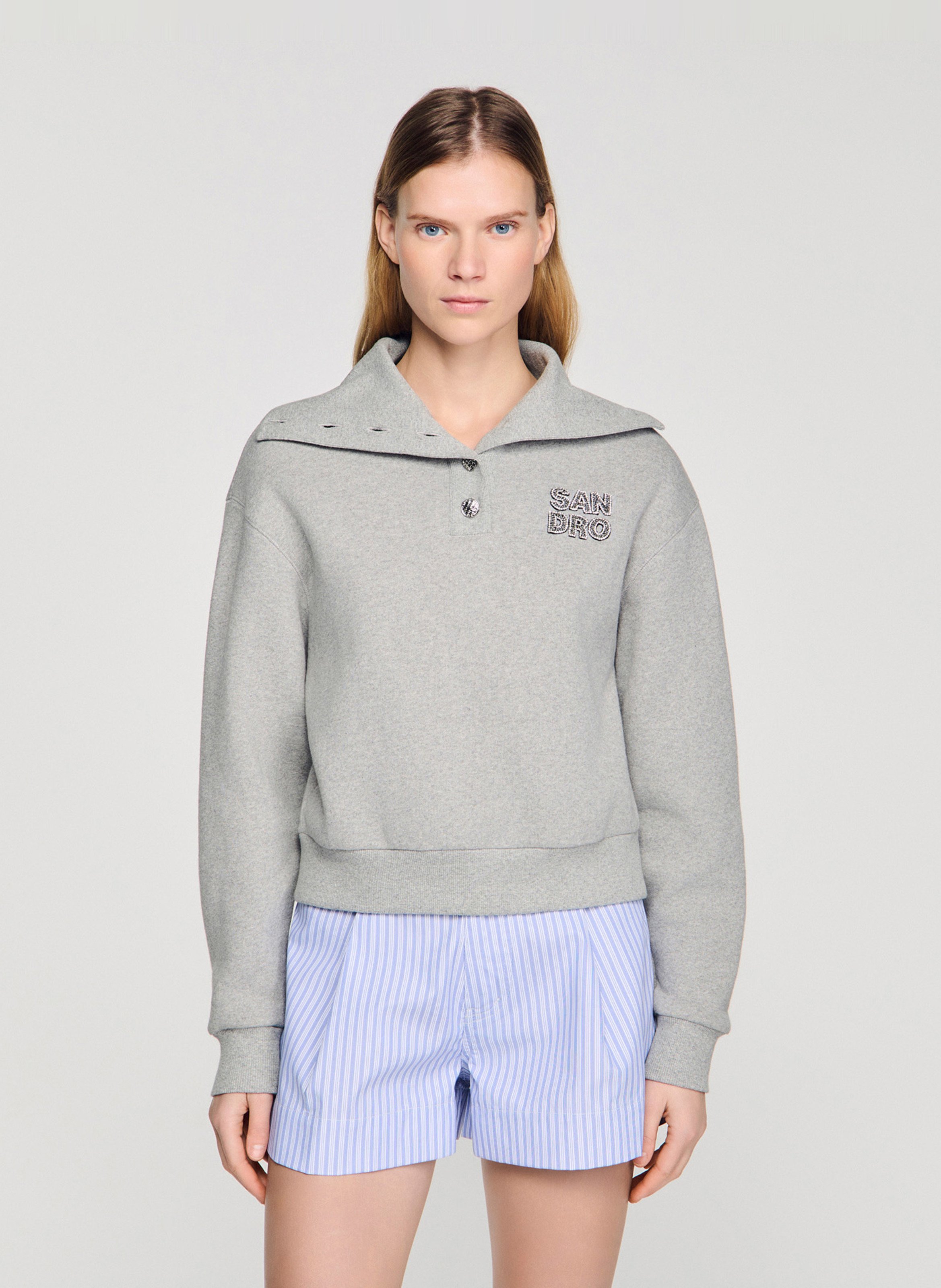 Sweat droit col montant en coton mélangé SANDRO Gris