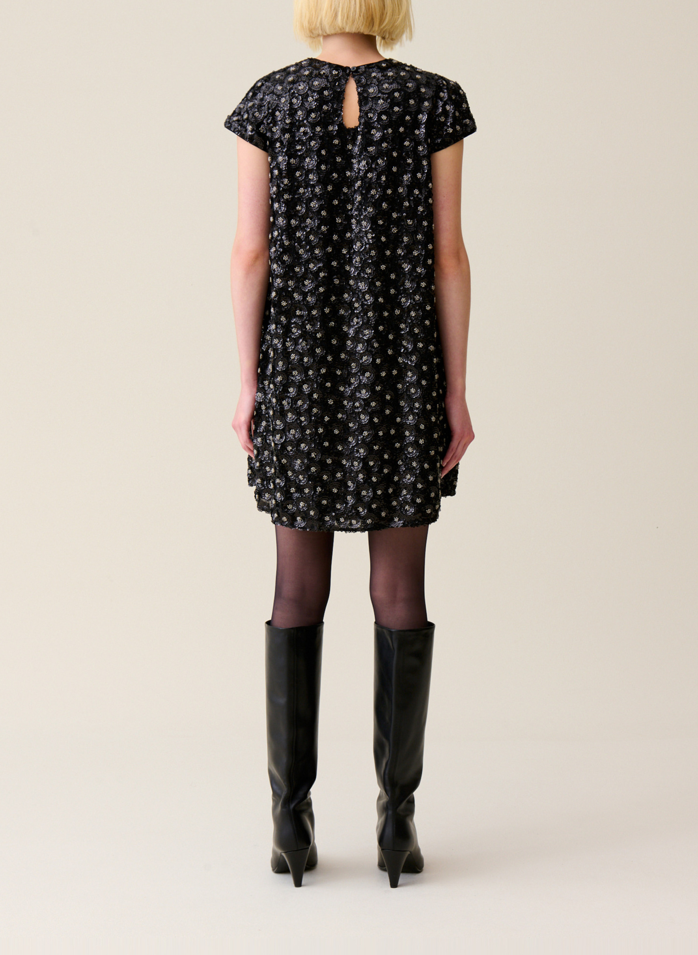 Robe courte col rond à paillettes CLAUDIE PIERLOT Noir