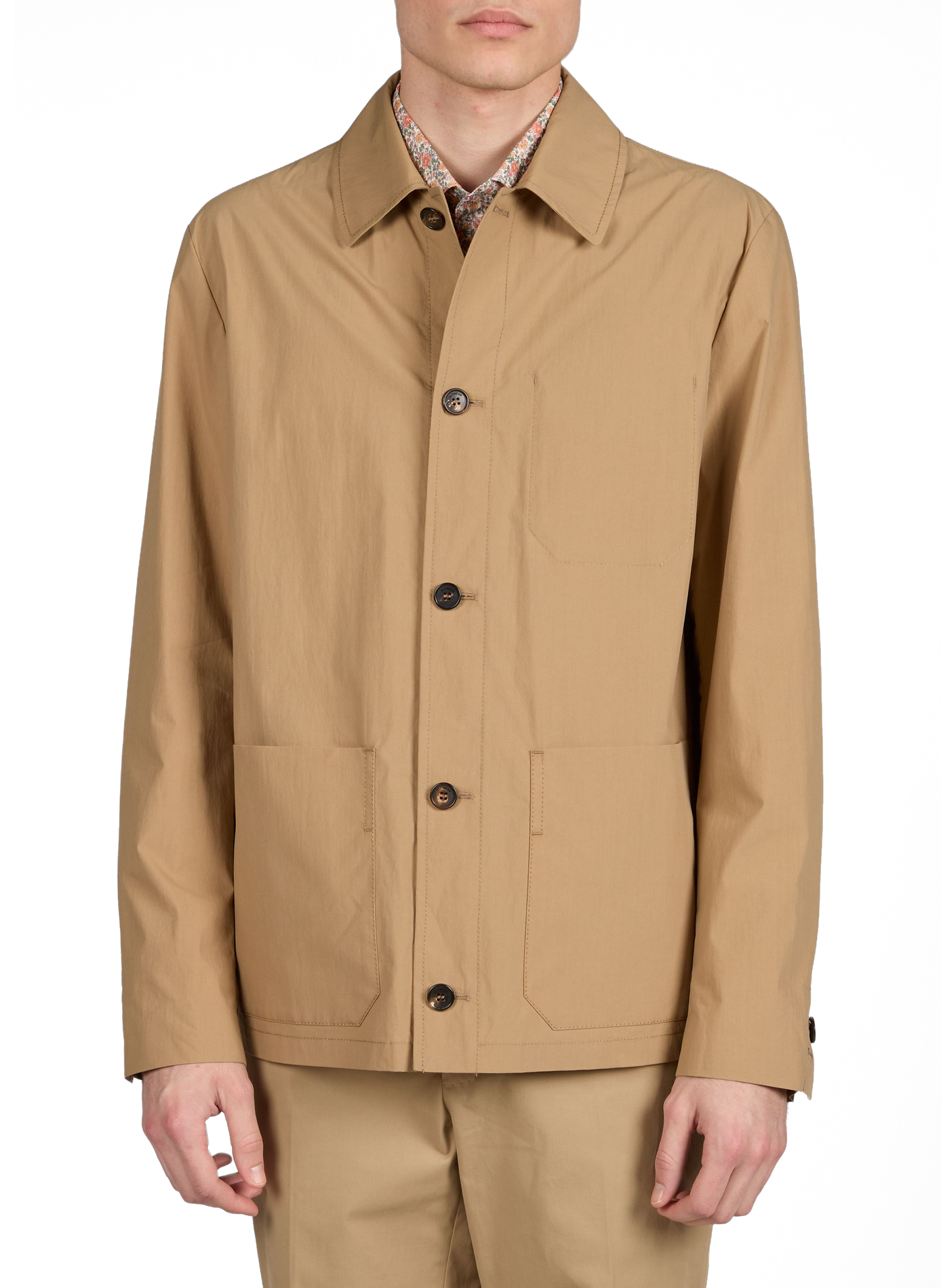 Solid overshirt with classic collar in blended cotton SLOWEAR Beige