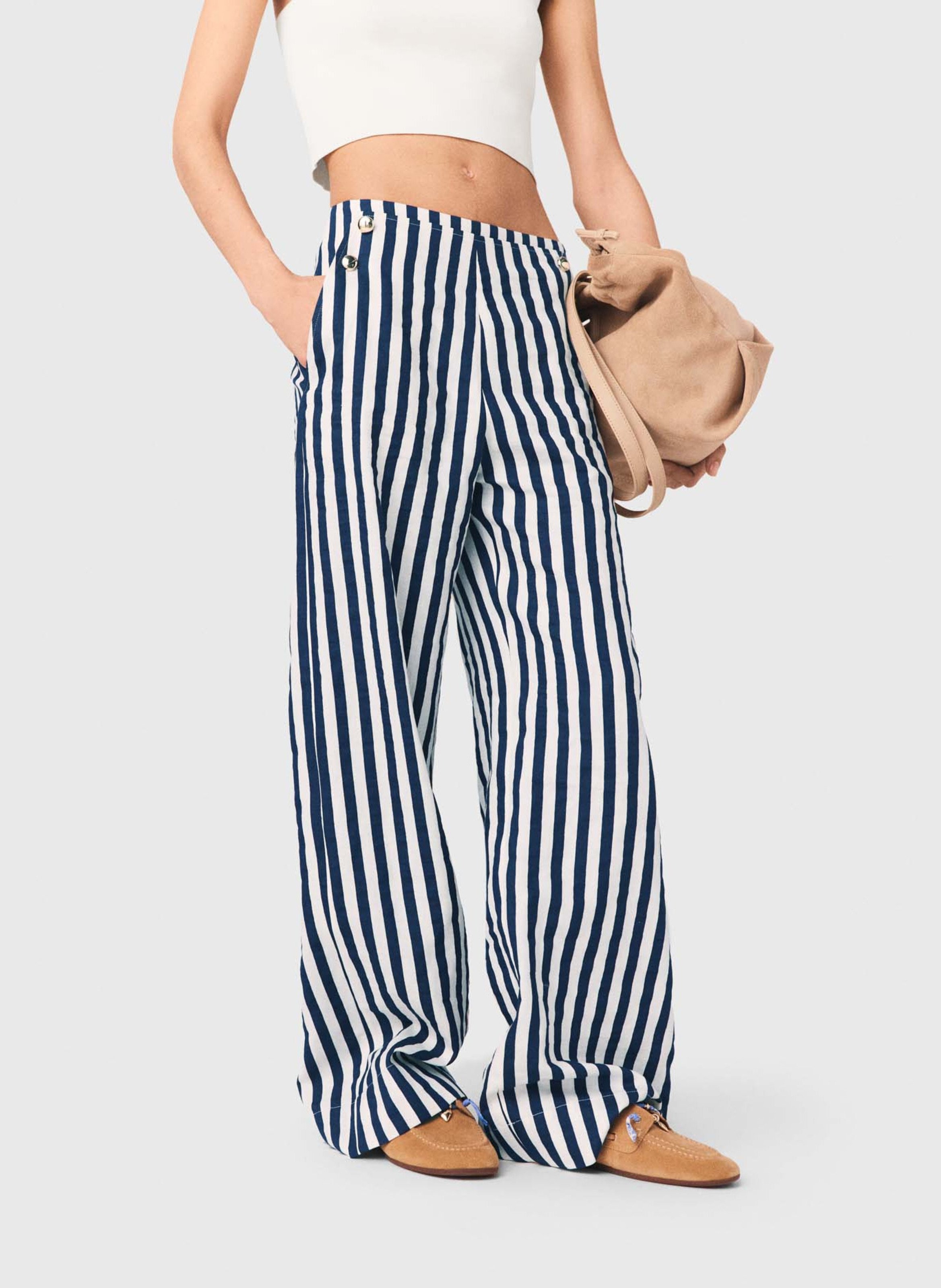 Pantalon large à rayures MAJE Blanc