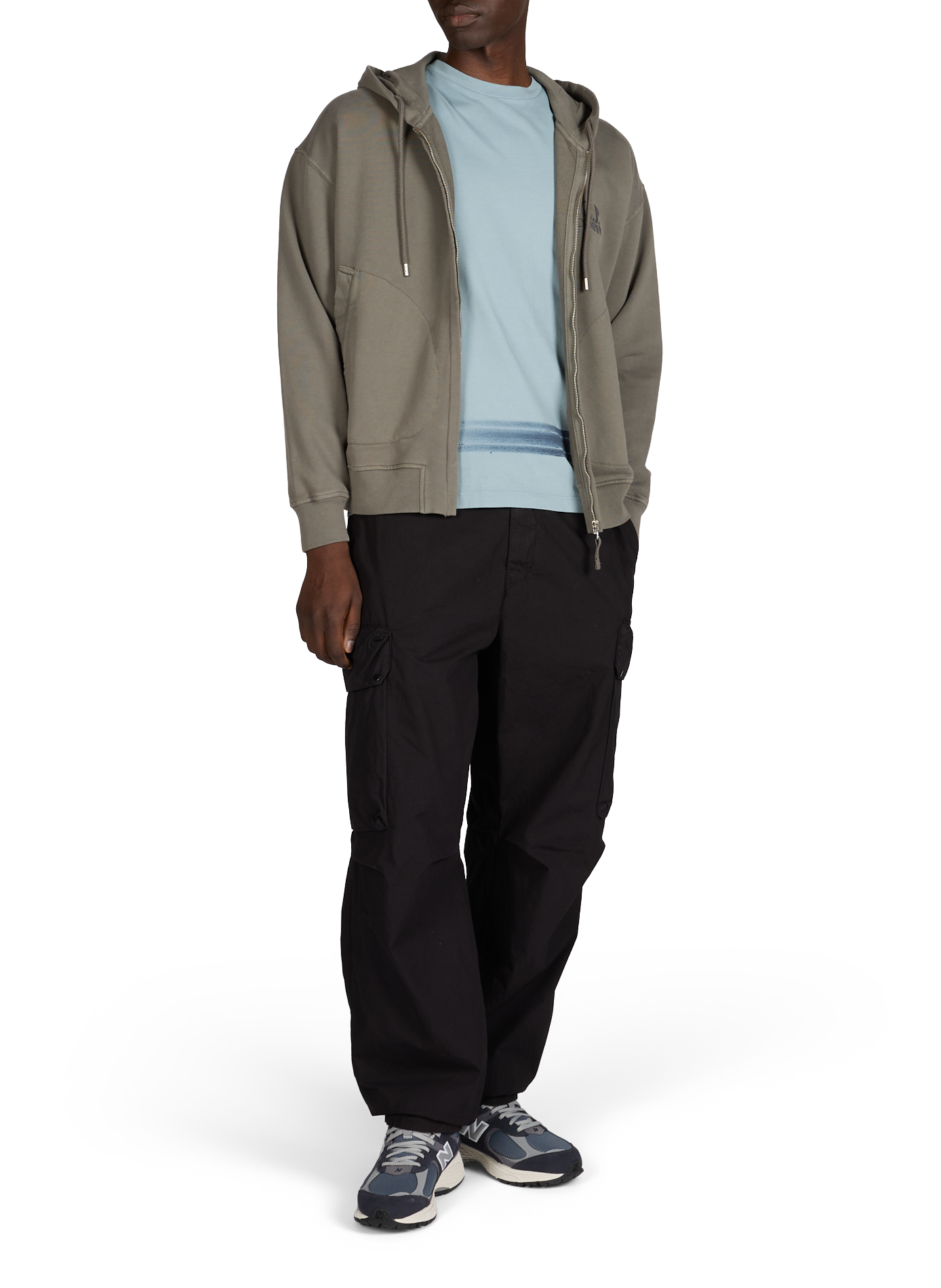 Embroidered cotton zip-up hoodie CP COMPANY Grey