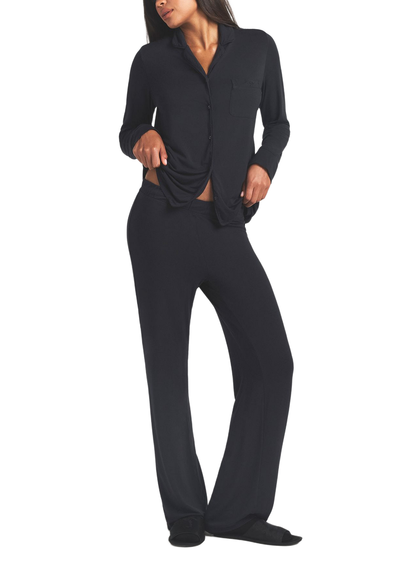 Set aus einfarbiger langer Pyjama. SKIMS Schwarz