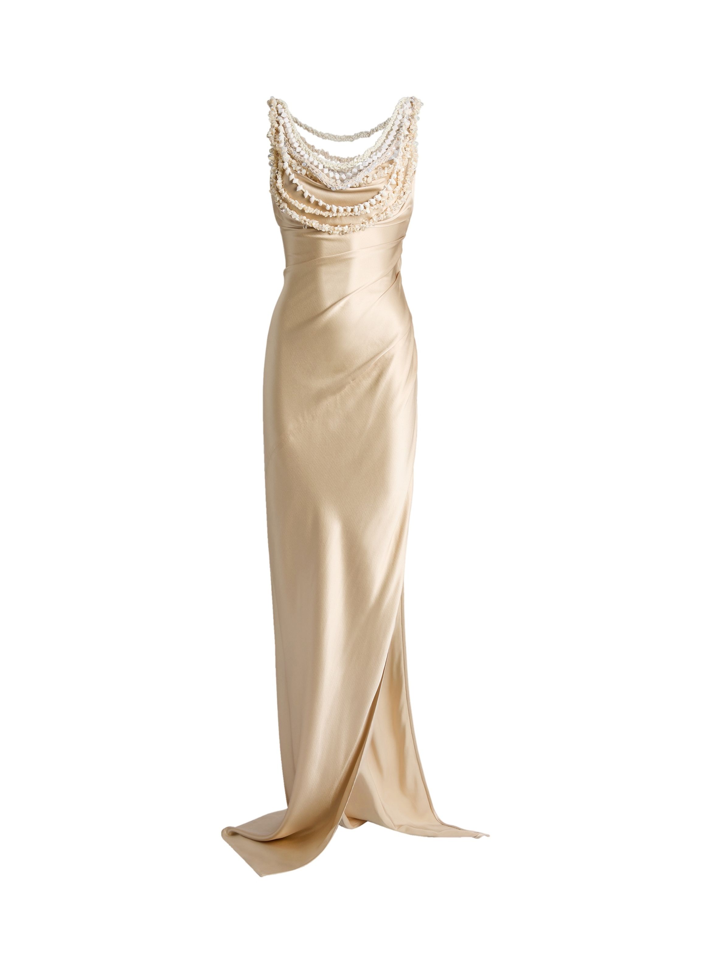 Robe coquillages en soie BALMAIN Beige
