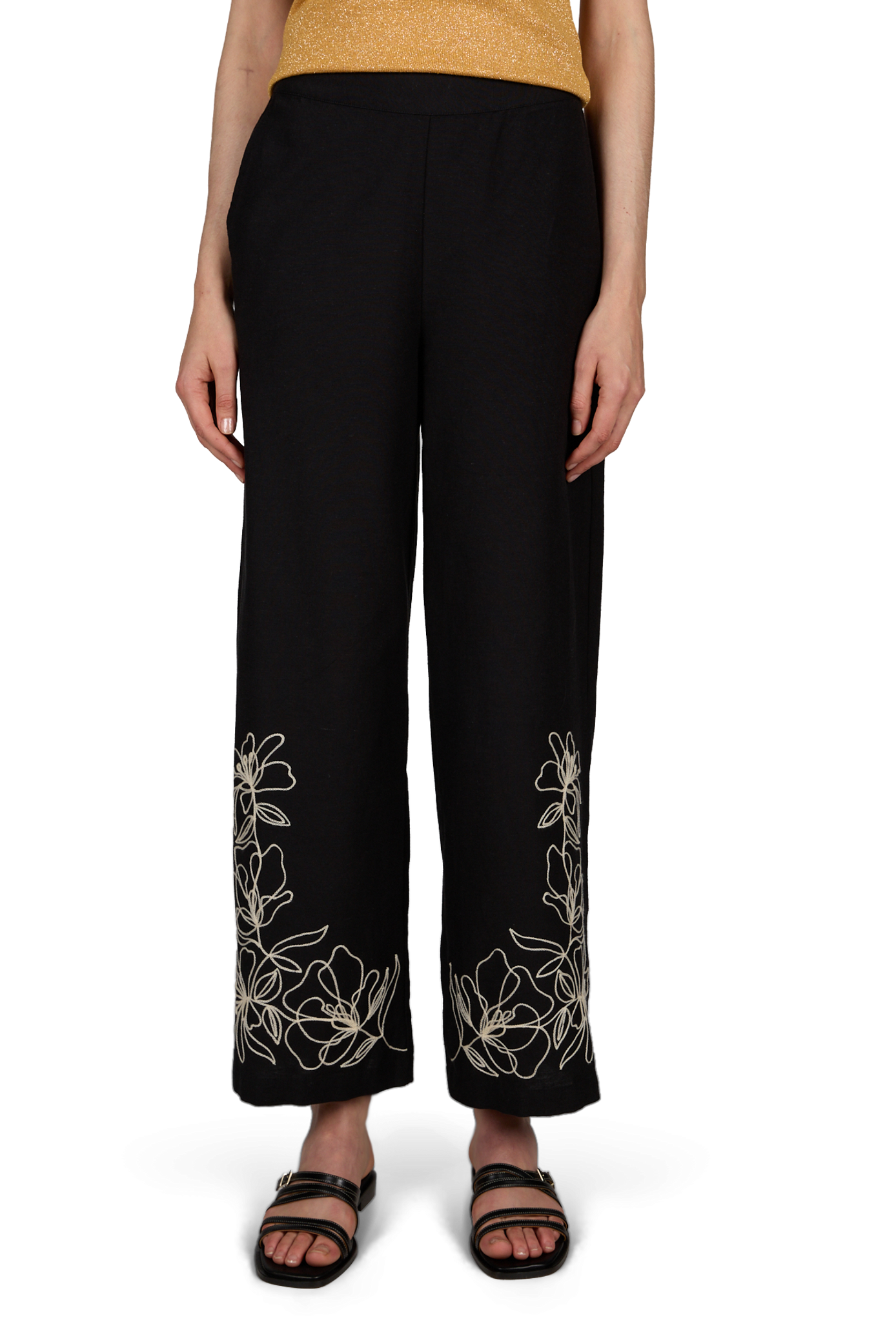 Pantaloni dritti ricamati con cintura elasticizzata VILA Nero