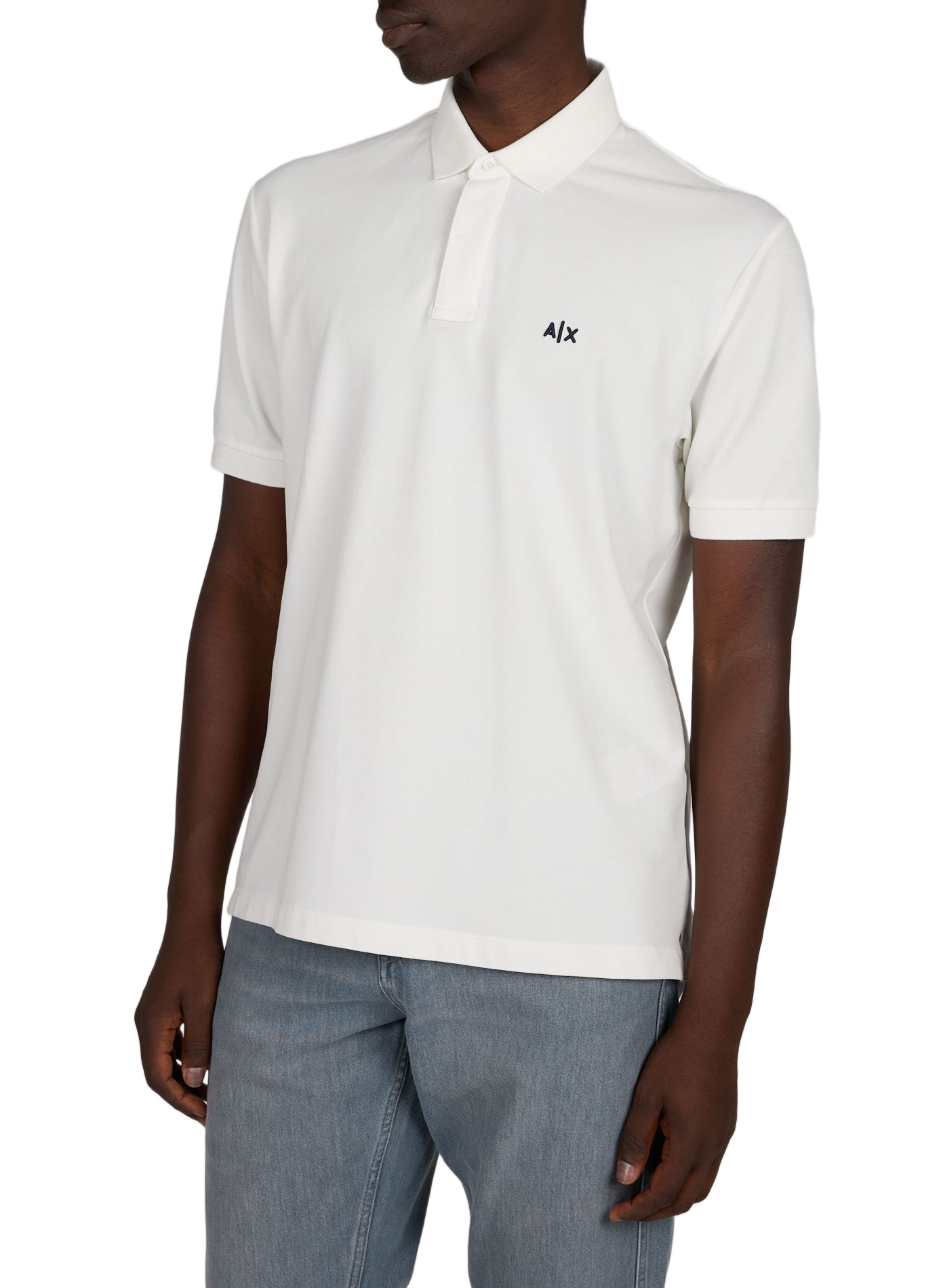 Straight polo shirt with embroidered logo in blended cotton. ARMANI EXCHANGE White
