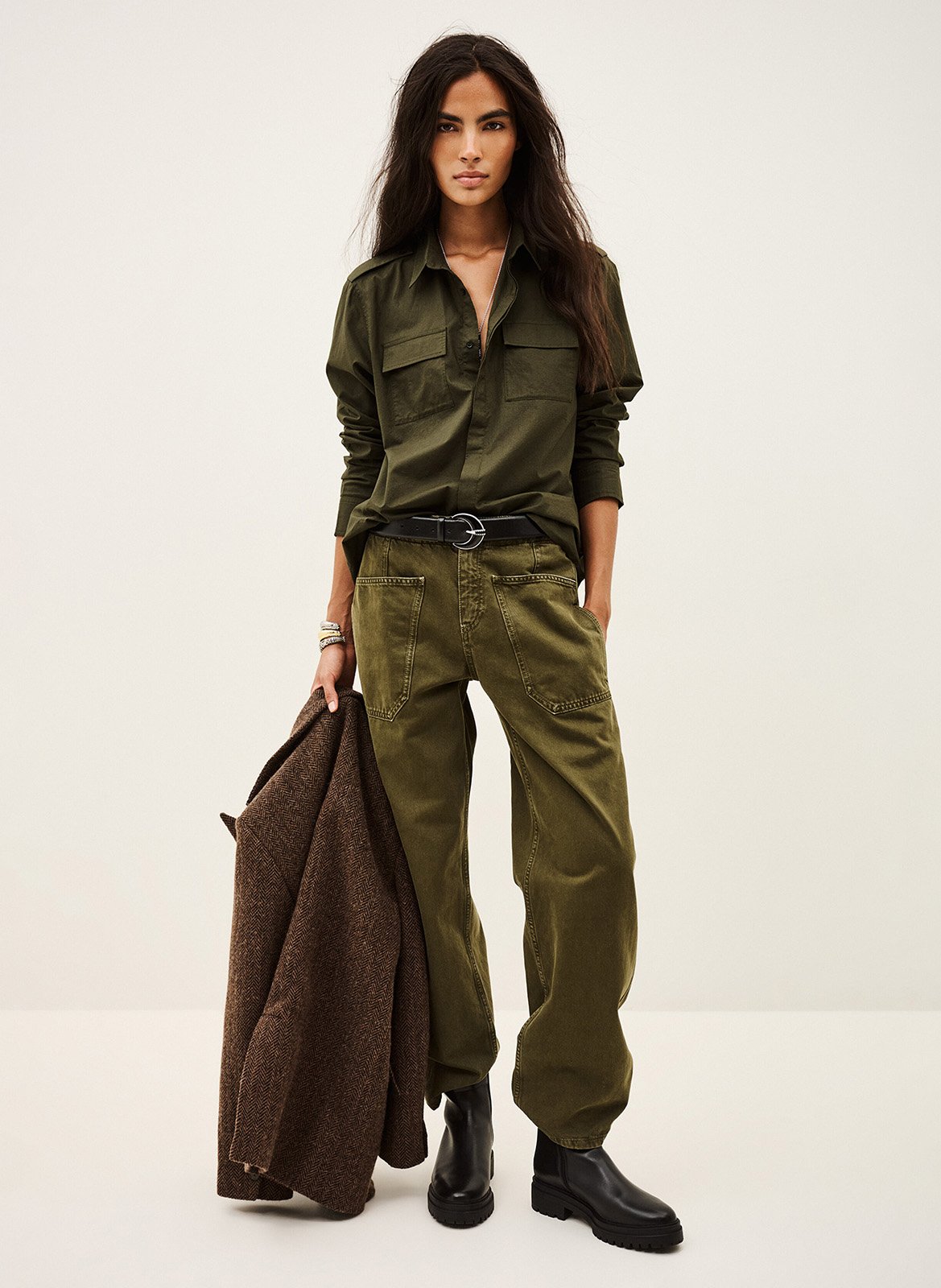 Chemise droite en coton palani BA&SH Kaki