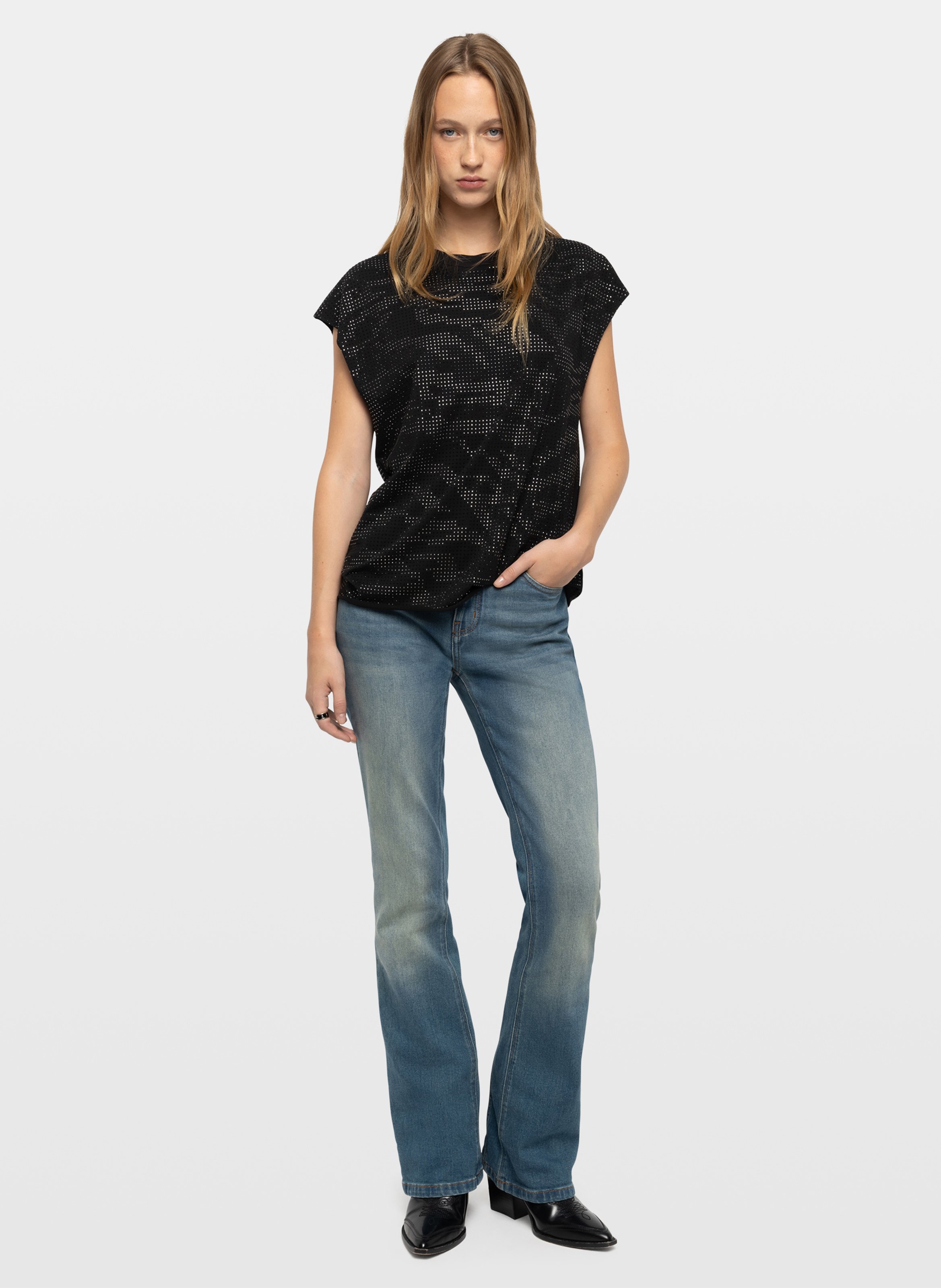 T-shirt met strass en dierenprint Cloe ZADIG&VOLTAIRE Zwart