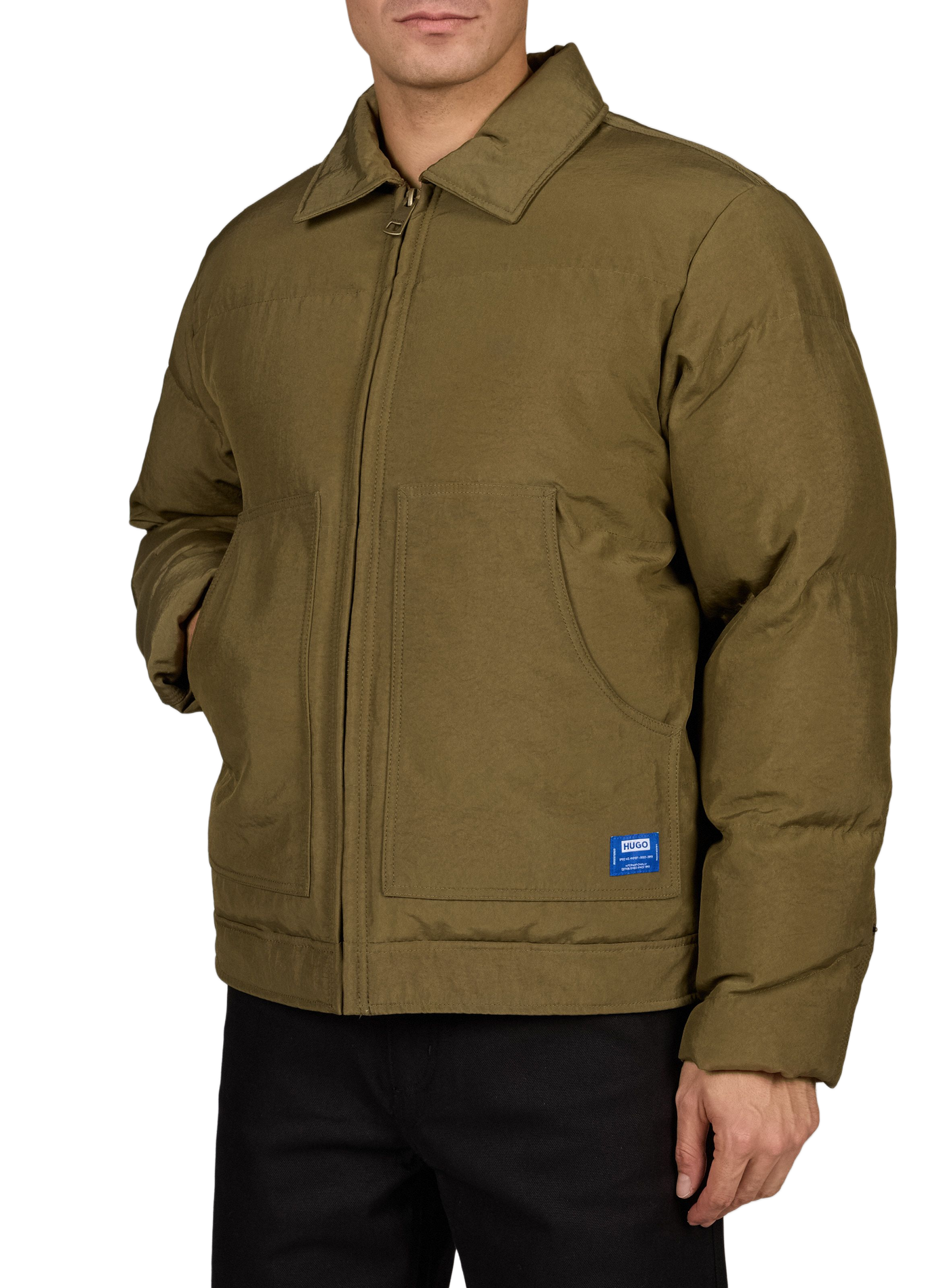 Straight puffer jacket with classic collar HUGO BLUE Khaki
