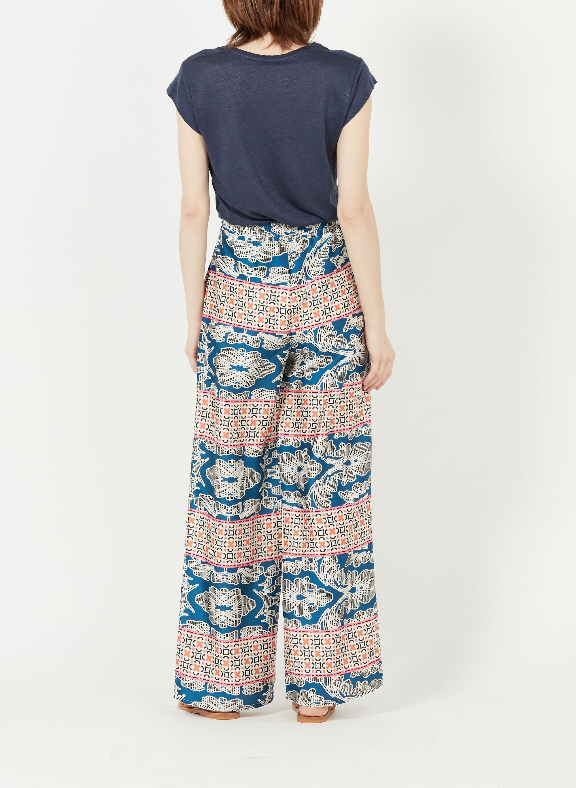 Recht T-shirt met V-hals van linnen LA FEE MARABOUTEE Blauw