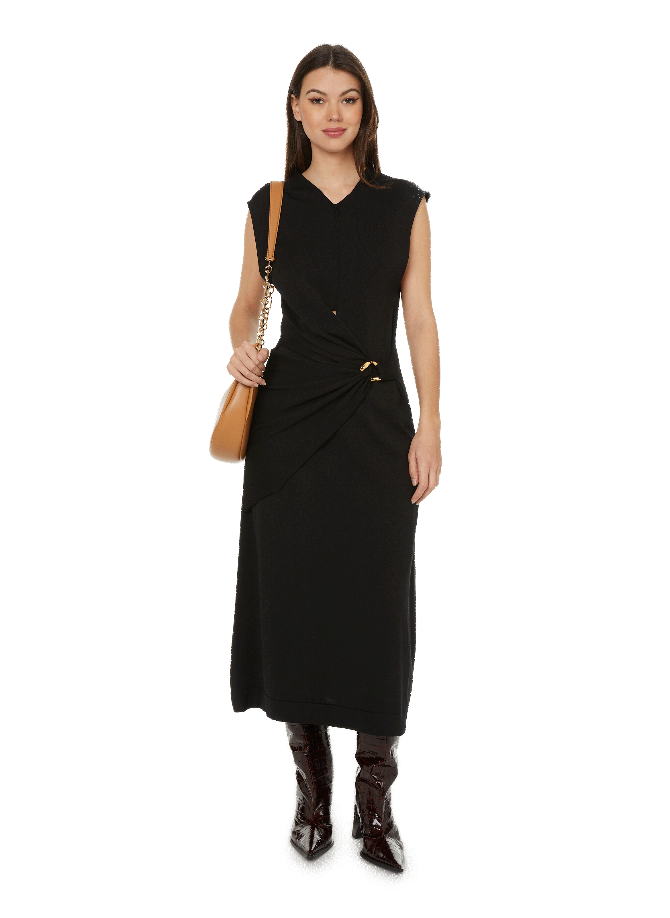 JIL SANDER Robe longue en laine Noir