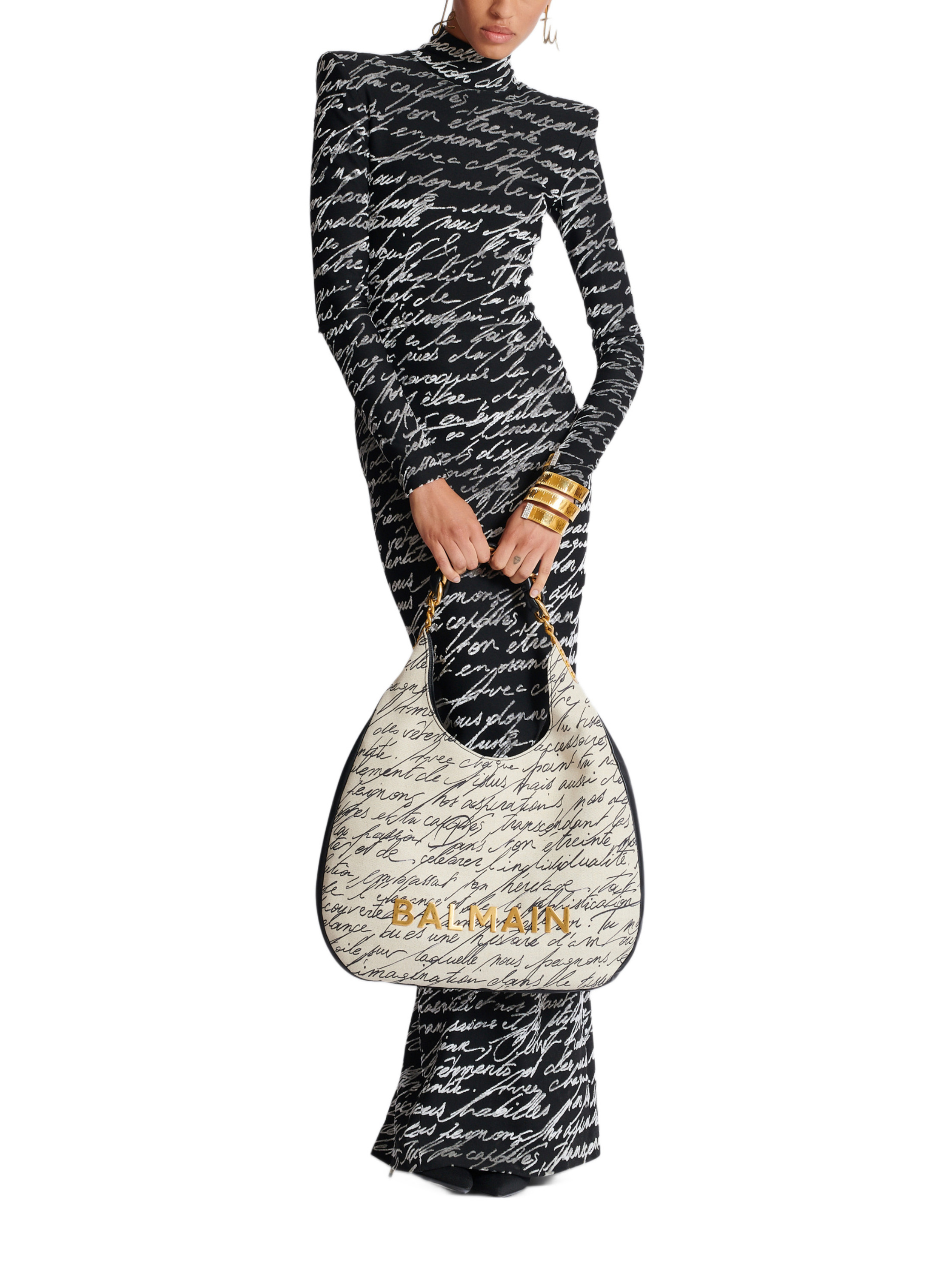 Sac cabas 1945 soft hobo large en toile imprimée BALMAIN Beige