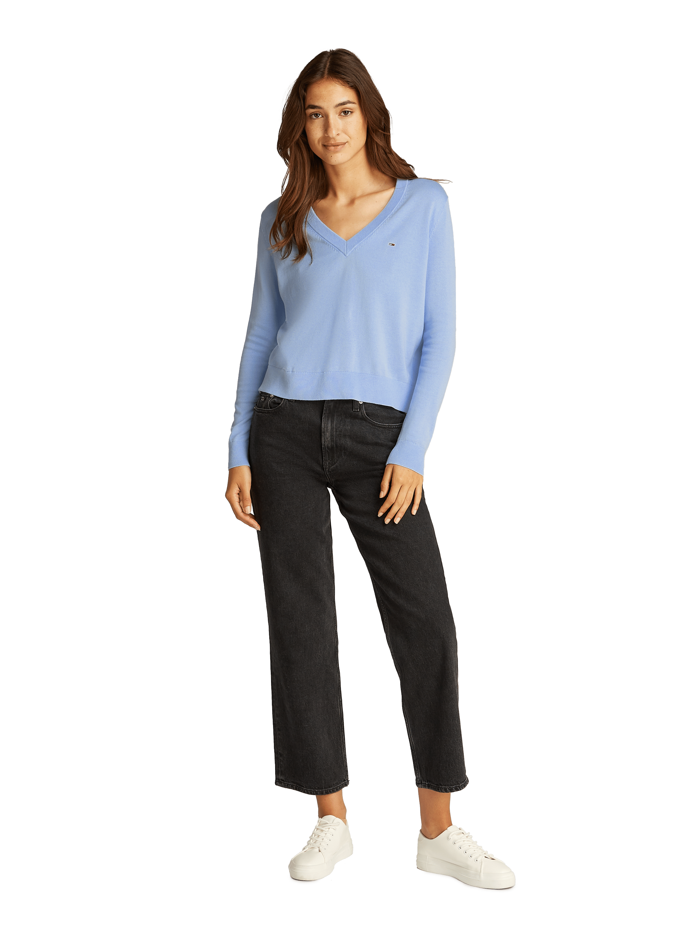 Pull col V en coton TOMMY HILFIGER Bleu