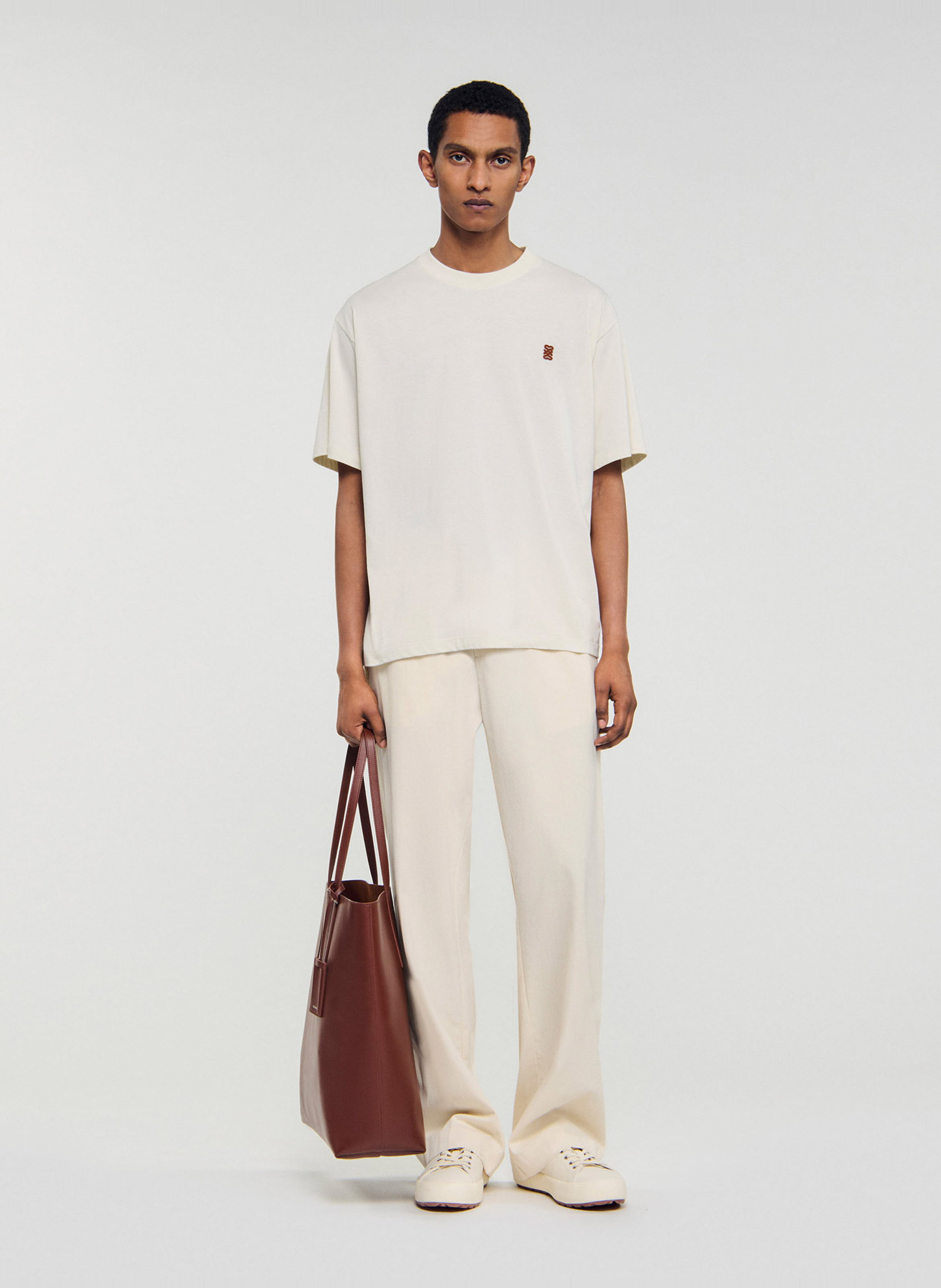 Tee-shirt col rond en coton SANDRO Beige