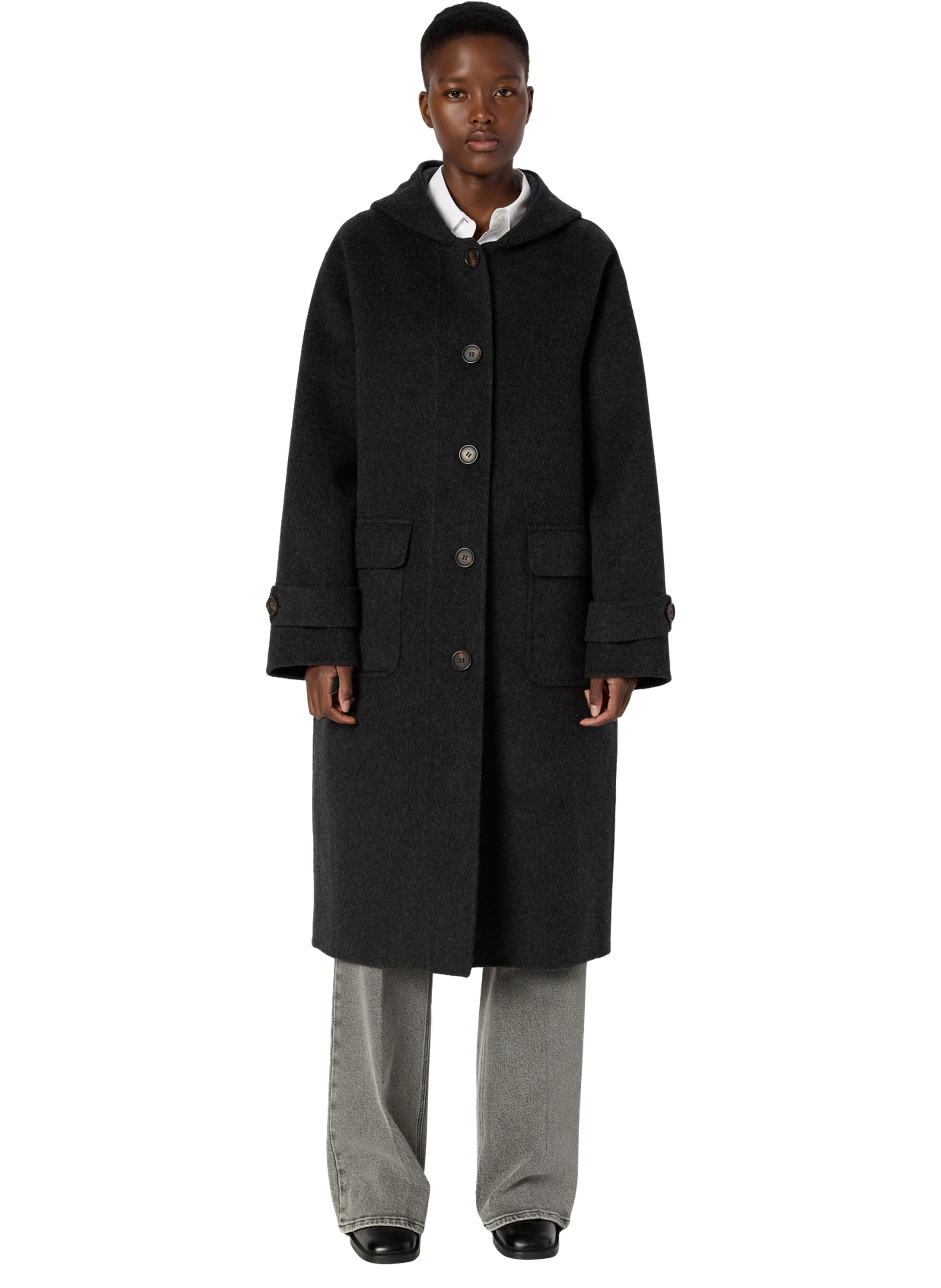 Manteau mi-long à capuche en laine - mariam GERARD DAREL Gris