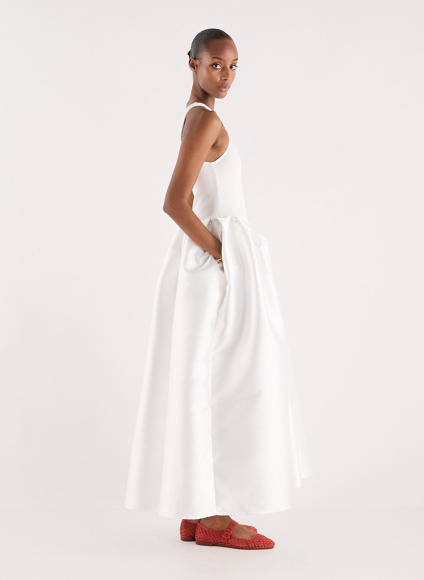 Robe longue à jupe ample en coton biologique MARQUES ALMEIDA Blanc