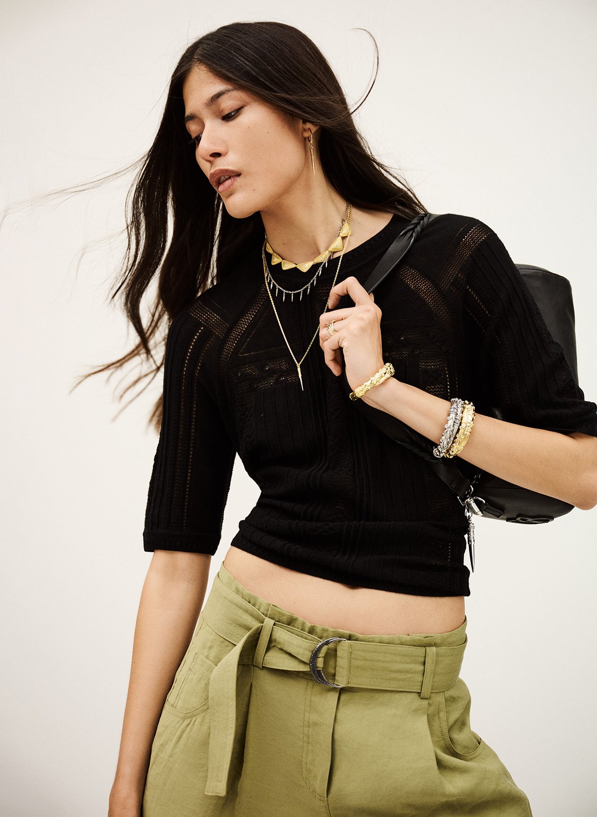 Pull col rond en laine mélangée philo Noir