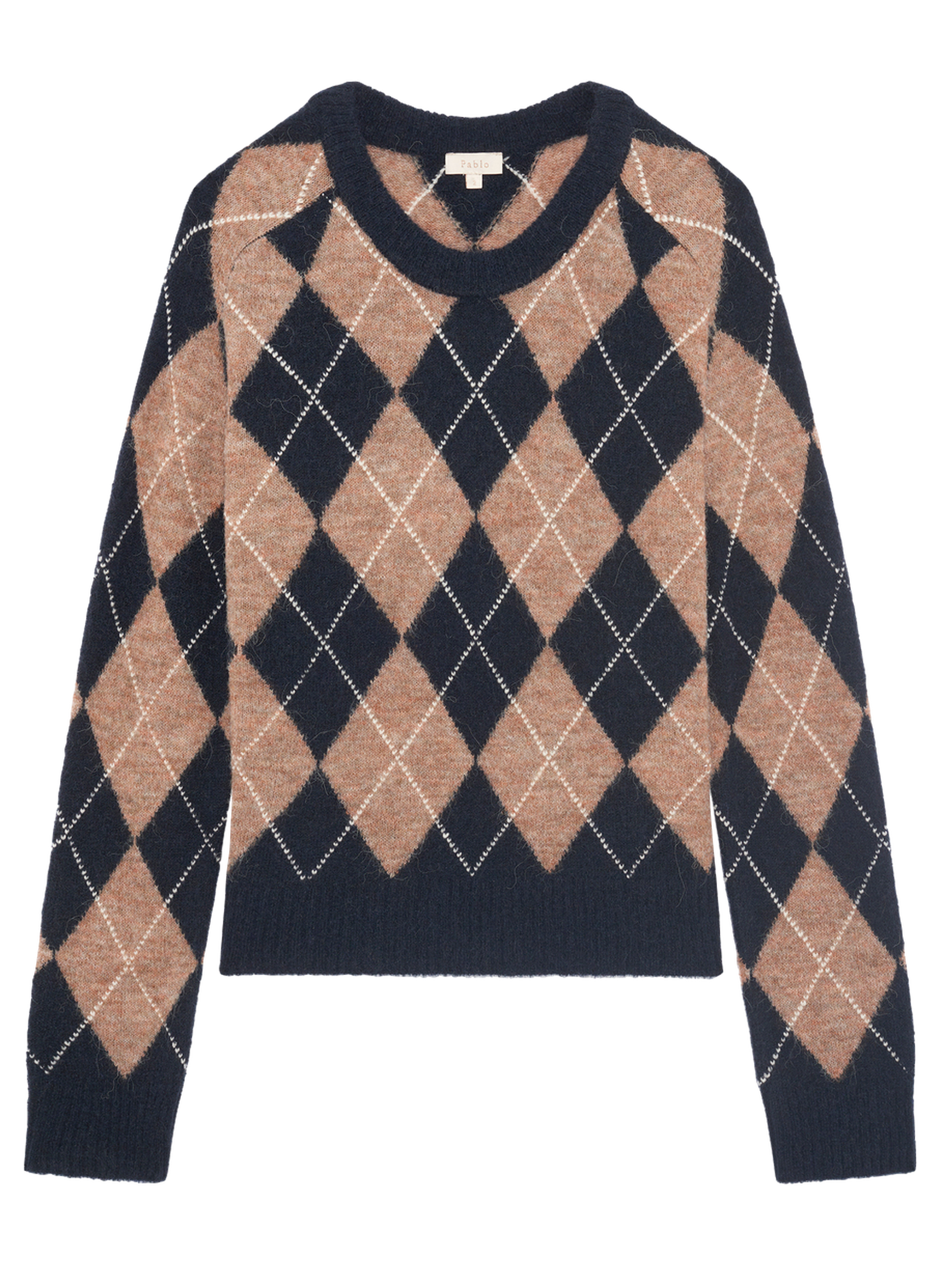 Pull col rond à losanges contrastés - eleana Bleu