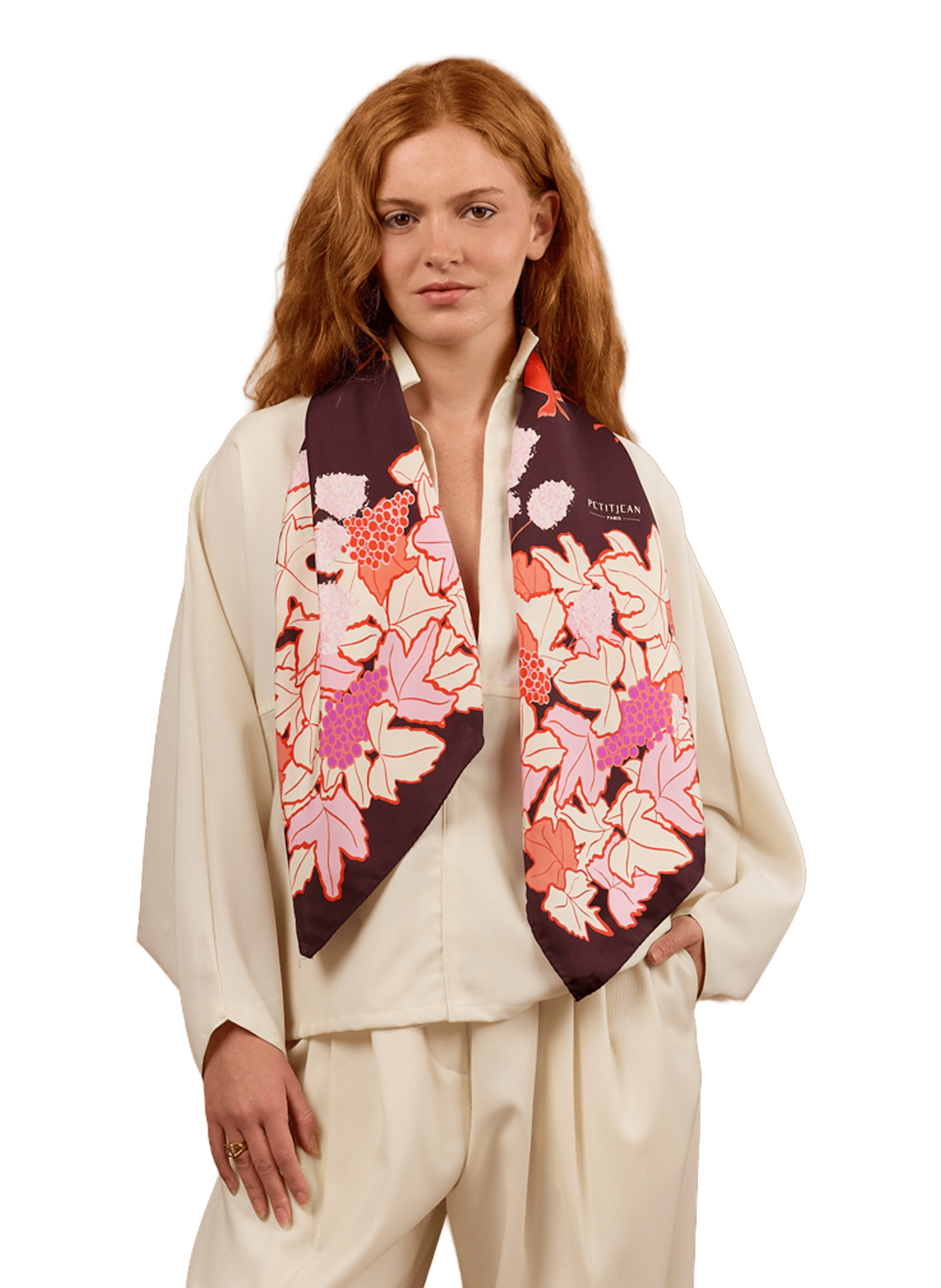 Rue des Saules chocolat - Carré 90 imprimé en soie PETITJEAN PARIS Multicolore