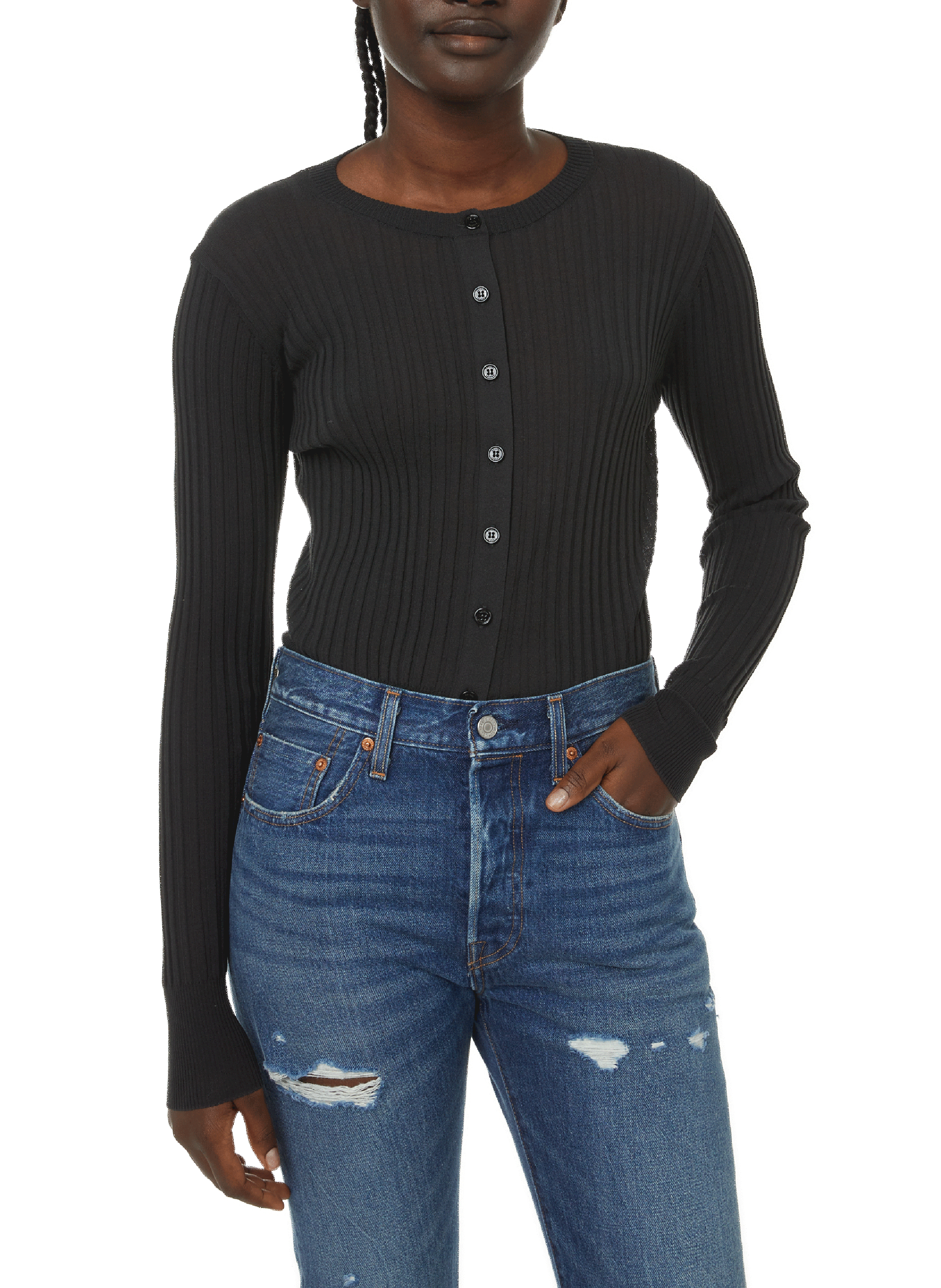 CRUSH COLLECTION Cardigan côtelé en coton Gris