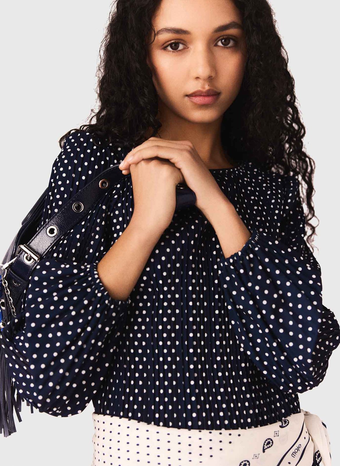 Robe courte col bateau à pois MAJE Bleu