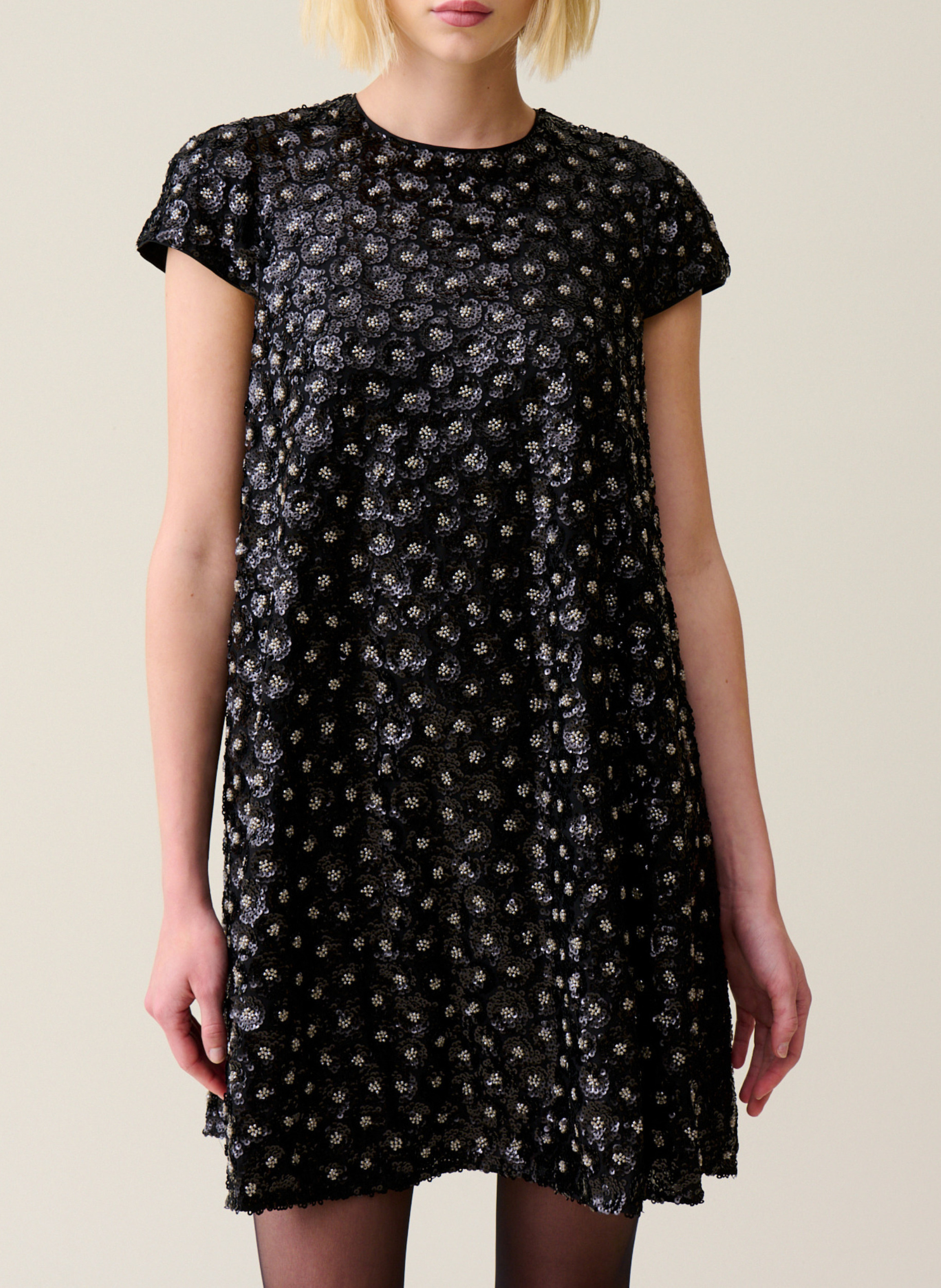 Robe courte col rond à paillettes CLAUDIE PIERLOT Noir