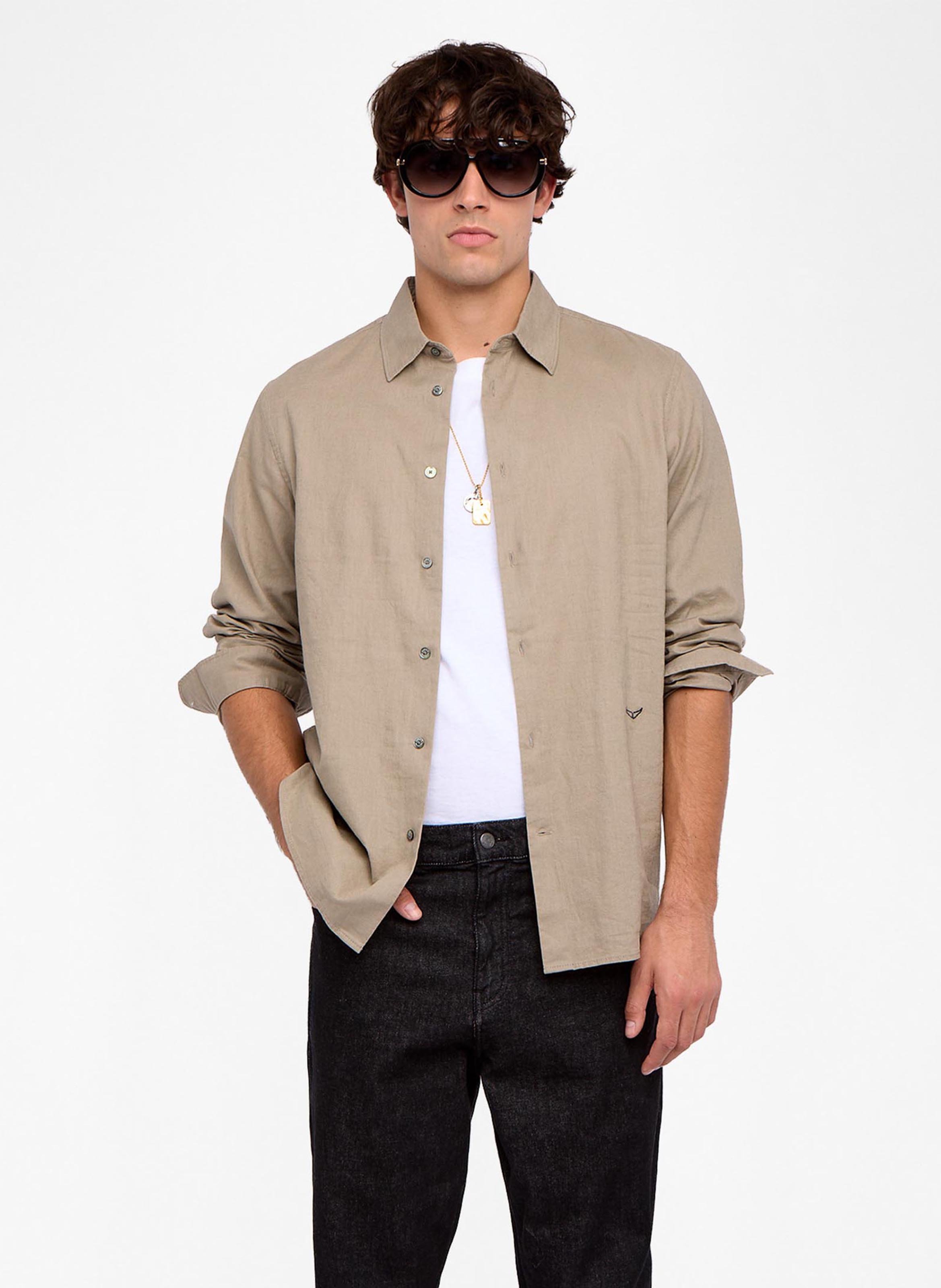 Chemise droite boutonnée en lin mélangé sid ZADIG&VOLTAIRE Beige