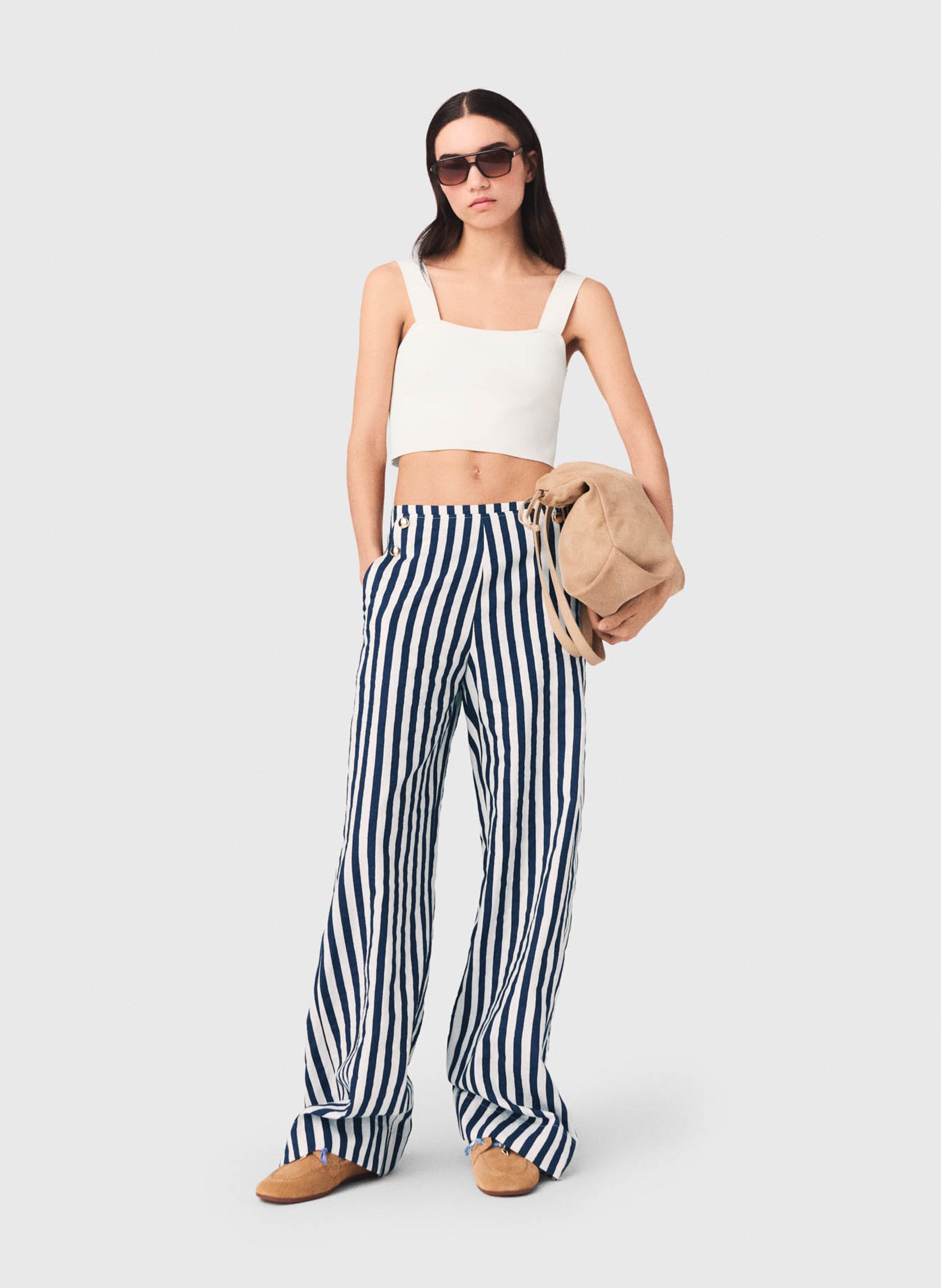 Pantalon large à rayures MAJE Blanc