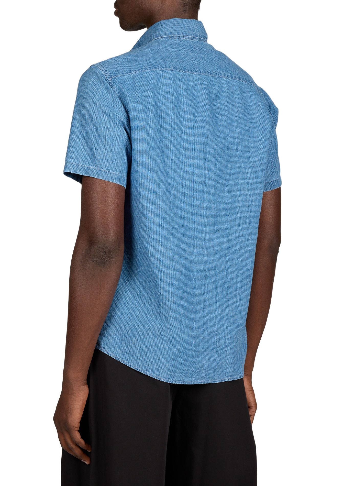 Camisa de cuello americano de manga corta de algodón AU PRINTEMPS PARIS Azul