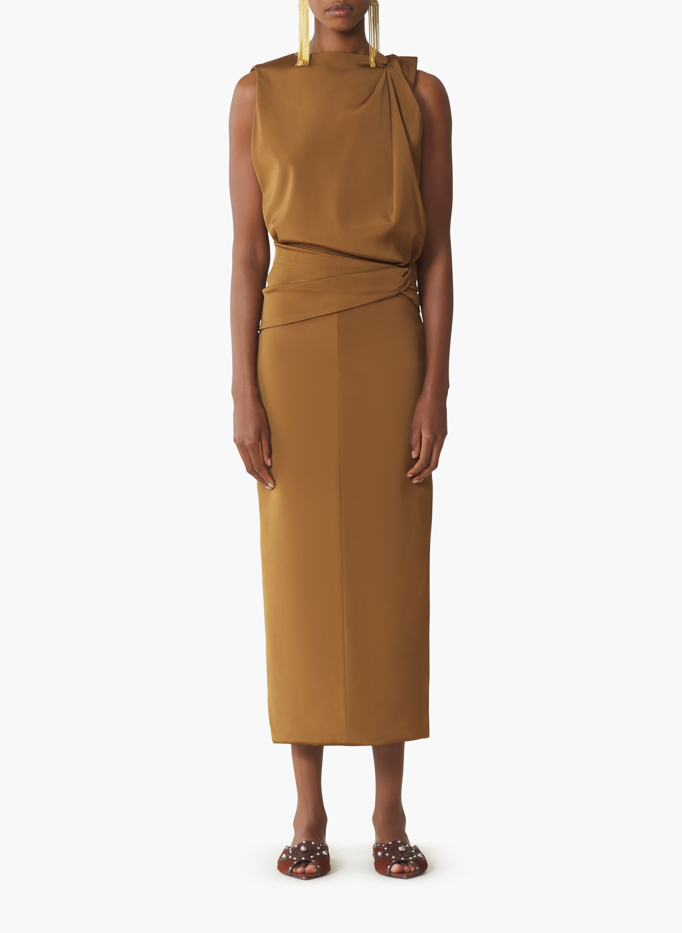 Robe midi en viscose LANVIN Marron