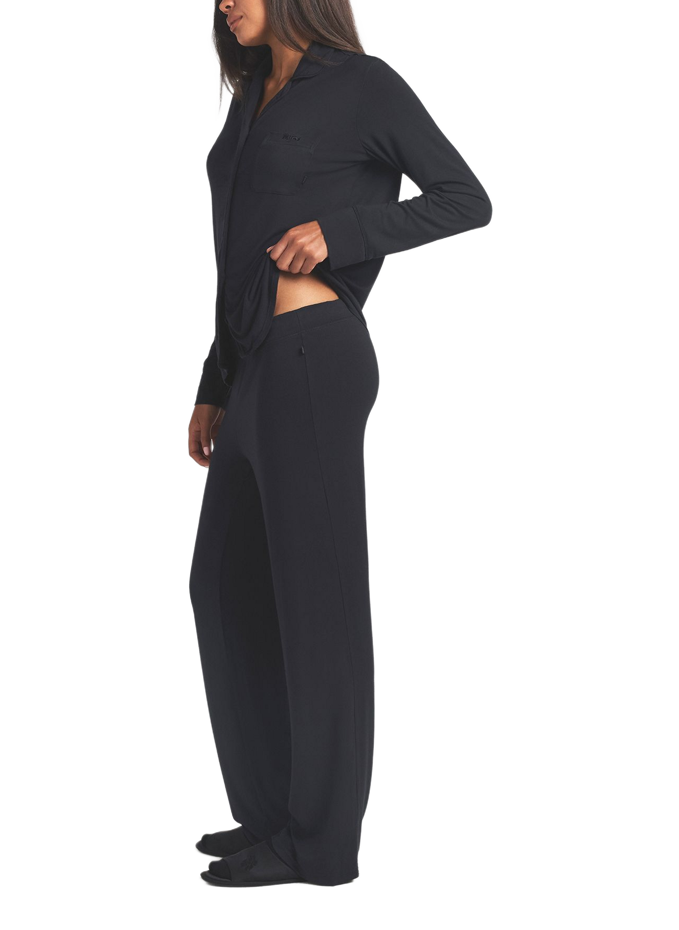 Set aus einfarbiger langer Pyjama. SKIMS Schwarz