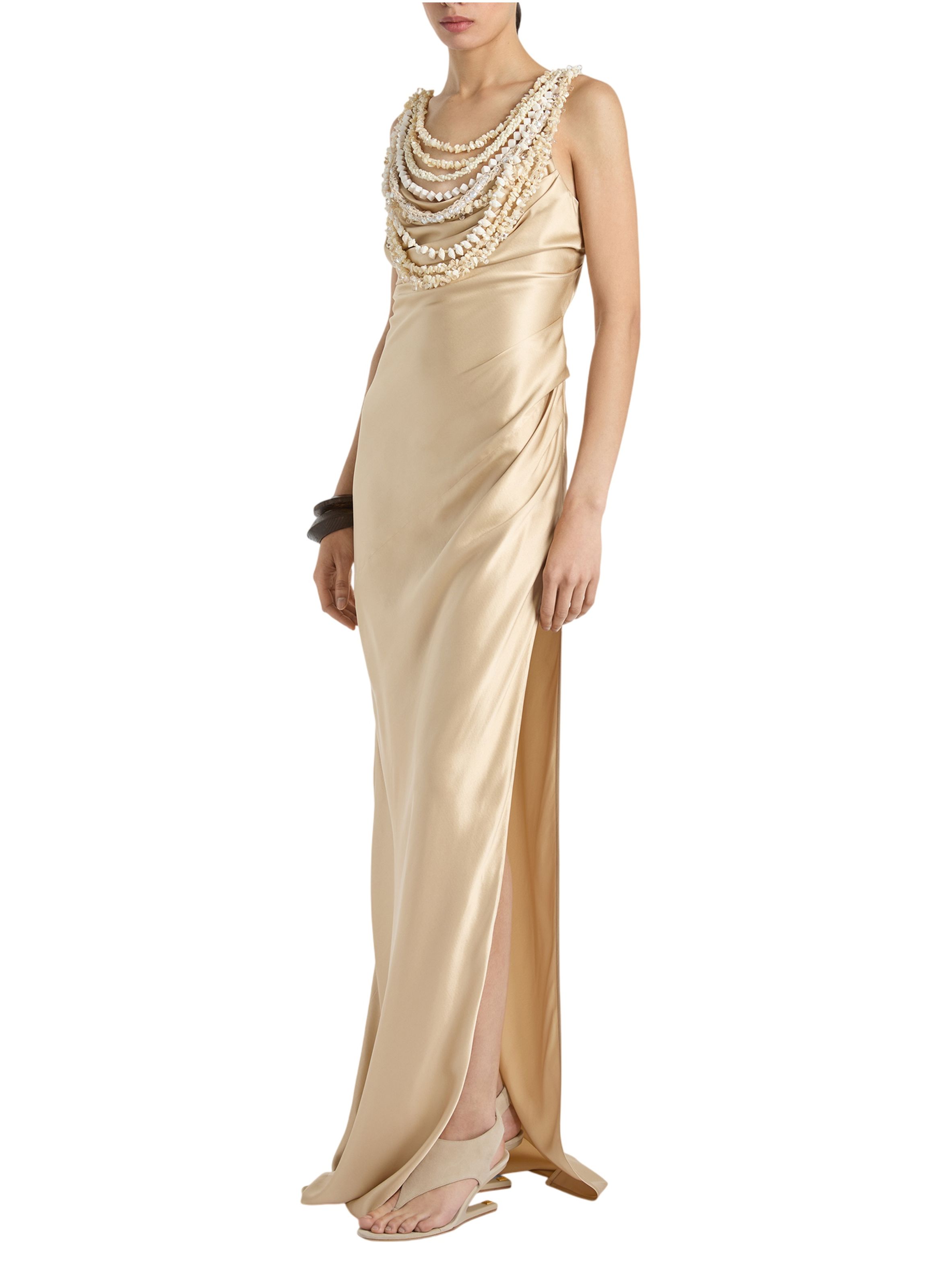 Robe coquillages en soie BALMAIN Beige
