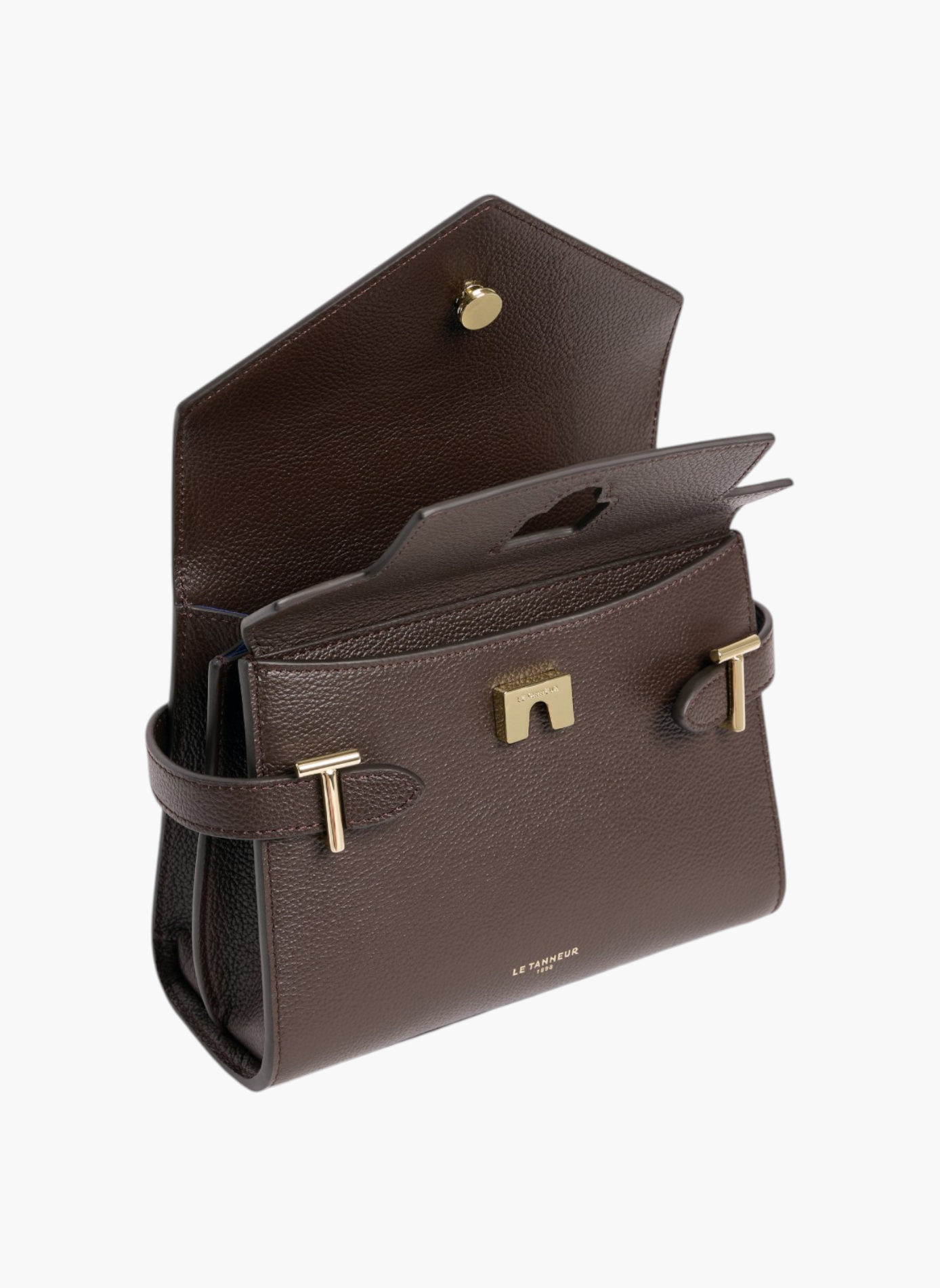 Petit sac à main double rabat emilie en cuir grainé LE TANNEUR Marron