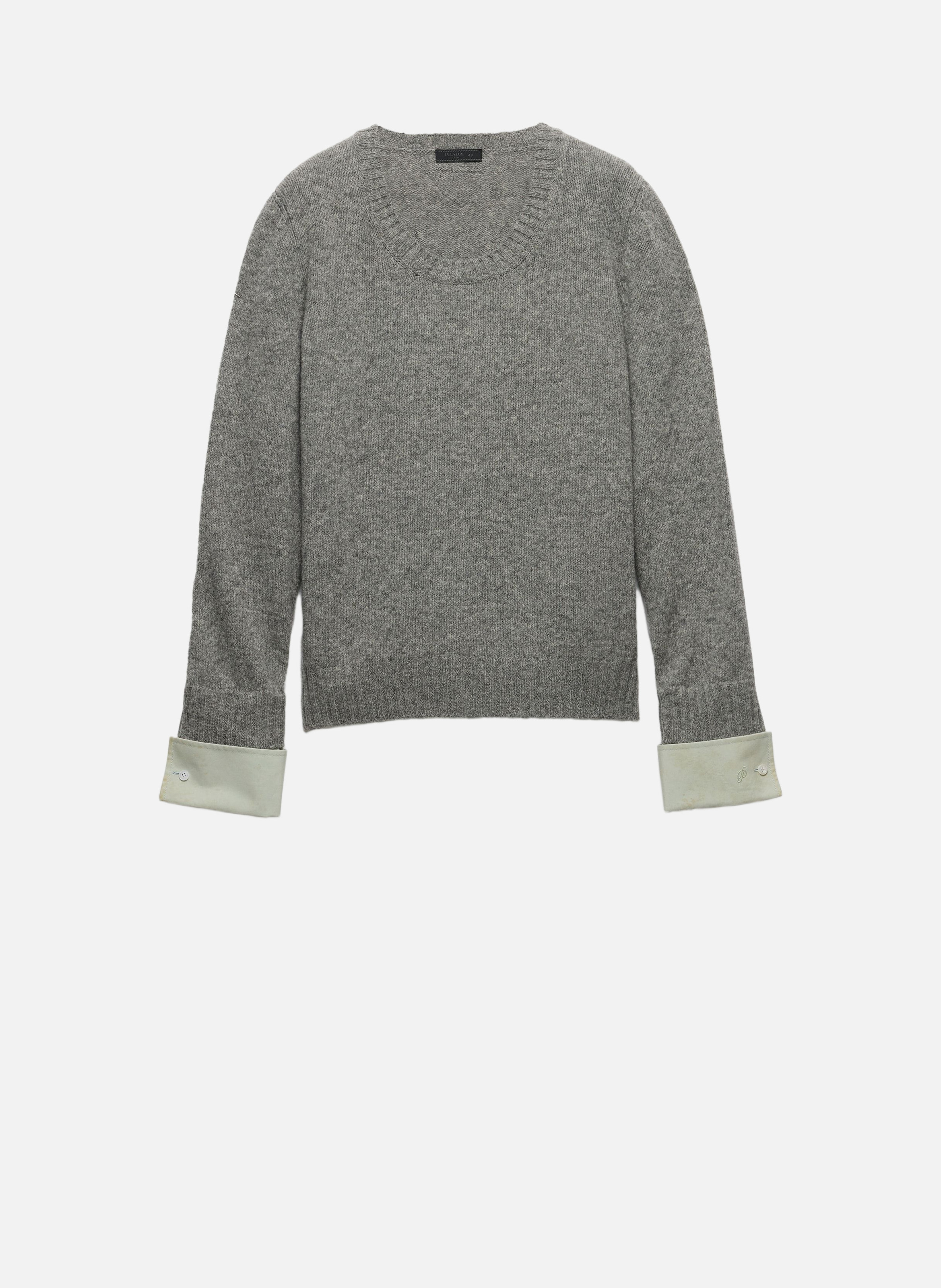 Pull à encolure dégagée en laine shetland PRADA Gris