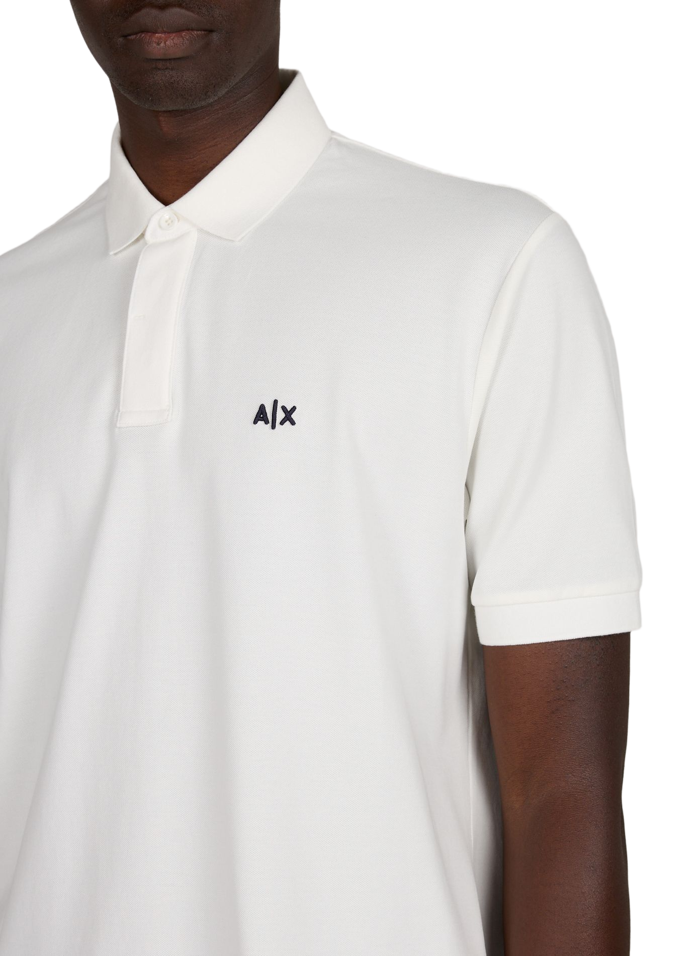 Straight polo shirt with embroidered logo in blended cotton. ARMANI EXCHANGE White