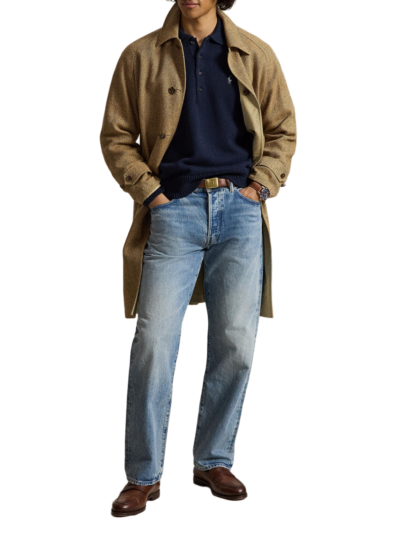 Pull droit col polo en coton POLO RALPH LAUREN Bleu