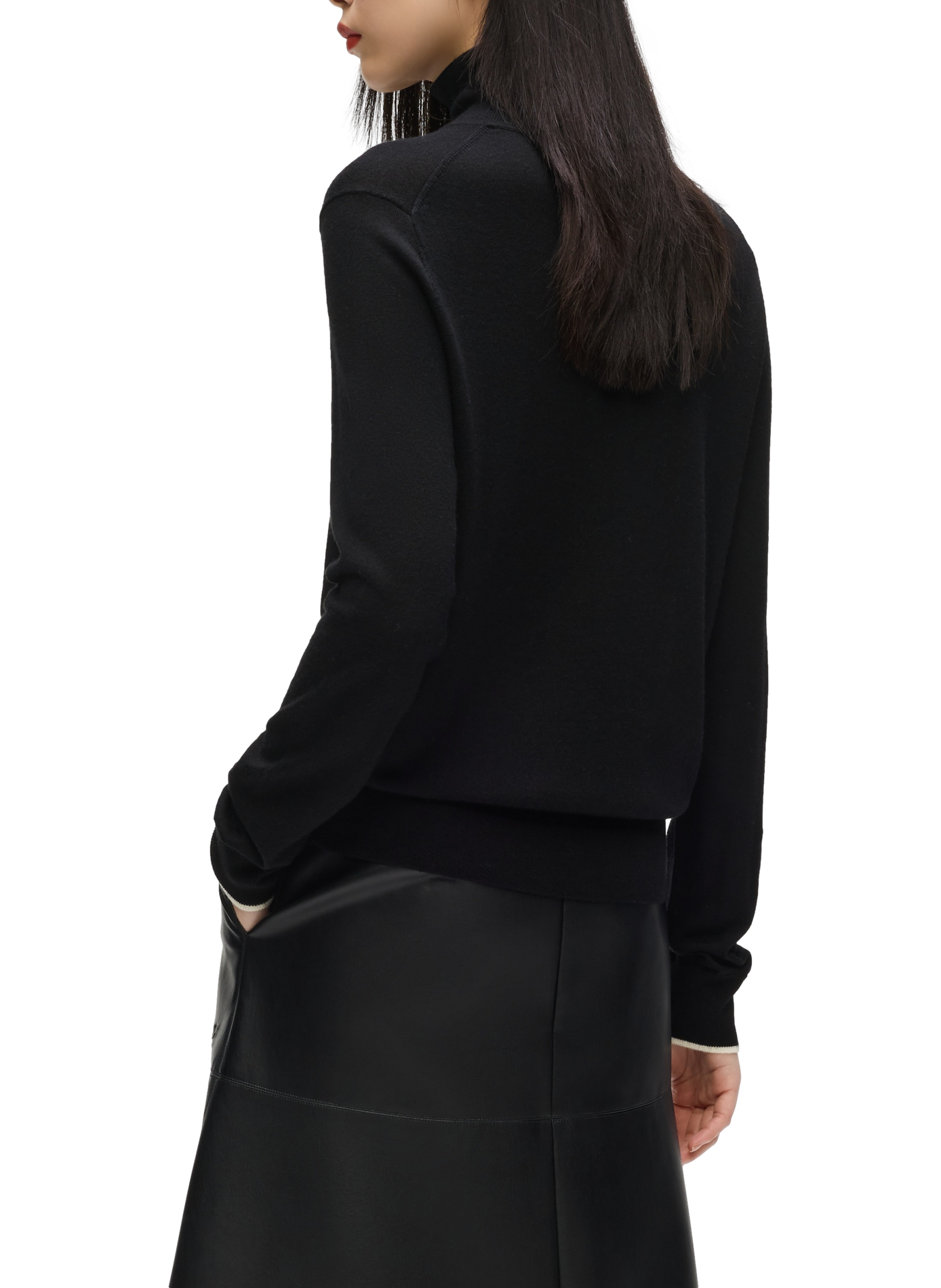 Pull droit col roulé en laine mérinos KARL LAGERFELD Noir