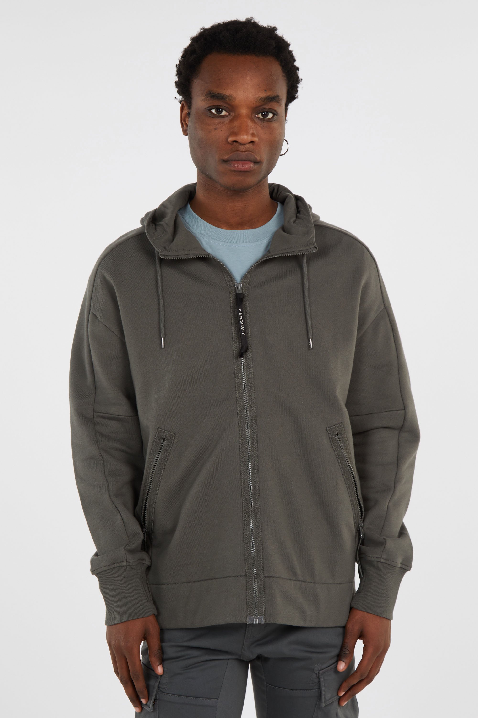 Hoodie zippé diagonal raised fleece goggle sweatshirt CP COMPANY Kaki